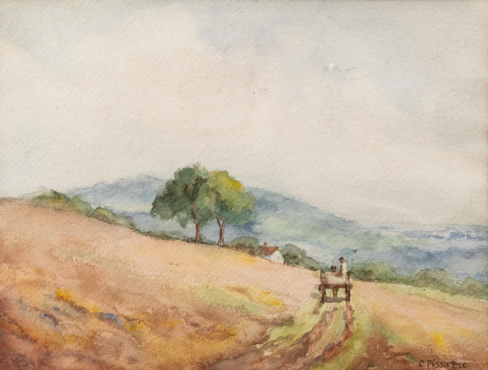 Camille Pissarro Wagon on Country Road WC Painting (1 of 11)