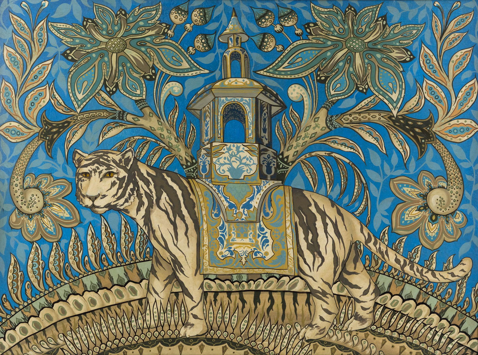 Bob Christian Untitled Tiger & Temple O/C Painting (1 of 14)