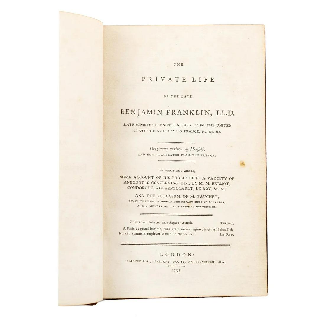 The Private Life of the Late Benjamin Franklin First Ed 1793 (1 of 15)