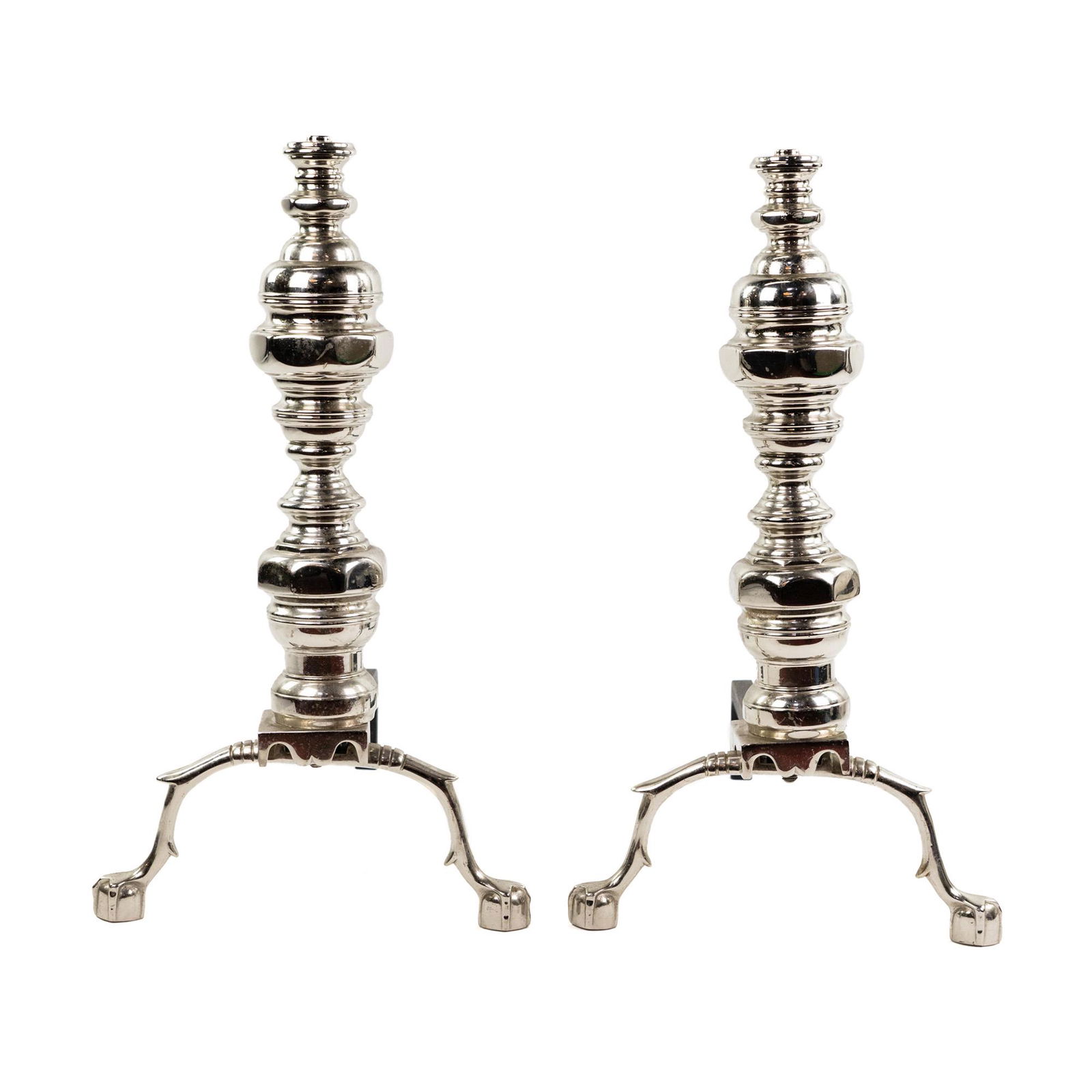 (2) Virginia Metalcrafters Nickel Plate Andirons (1 of 9)