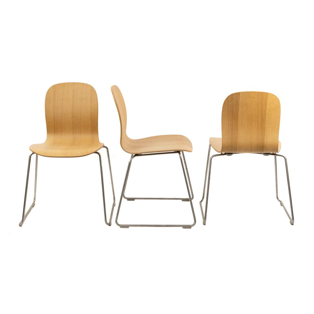 (3) Set of Jasper Morrison for Cappellini Tate Chairs: A set of three (3) Jasper Morrison (British, b. 1959) for Cappellini, Italy Tate chairs constructed of bent beech plywood with chrome frames. Seat height: 17" SHIPPING Atlanta Auction Gallery will not