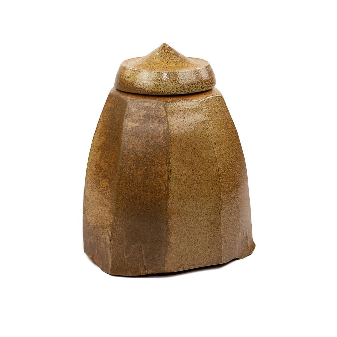 Michael Simon Salt Glazed Faceted Stoneware Lidded Jar (1 of 8)