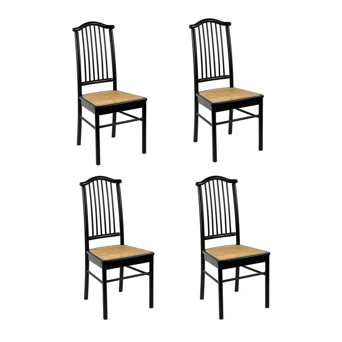 (4) Set of Black Wood and Caned Seat Dining Chairs (1 of 9)