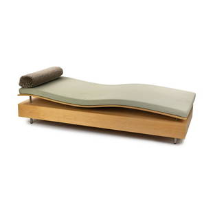 Maya Lin for Knoll 'Longitude' Chaise Lounge: A Maya Lin (American, 1959-present) 'Longitude" chaise lounge for Knoll International from Earth is (not) Flat series - 1998. A Modern chaise lounge with maple veneer wood rectangular frame below mold