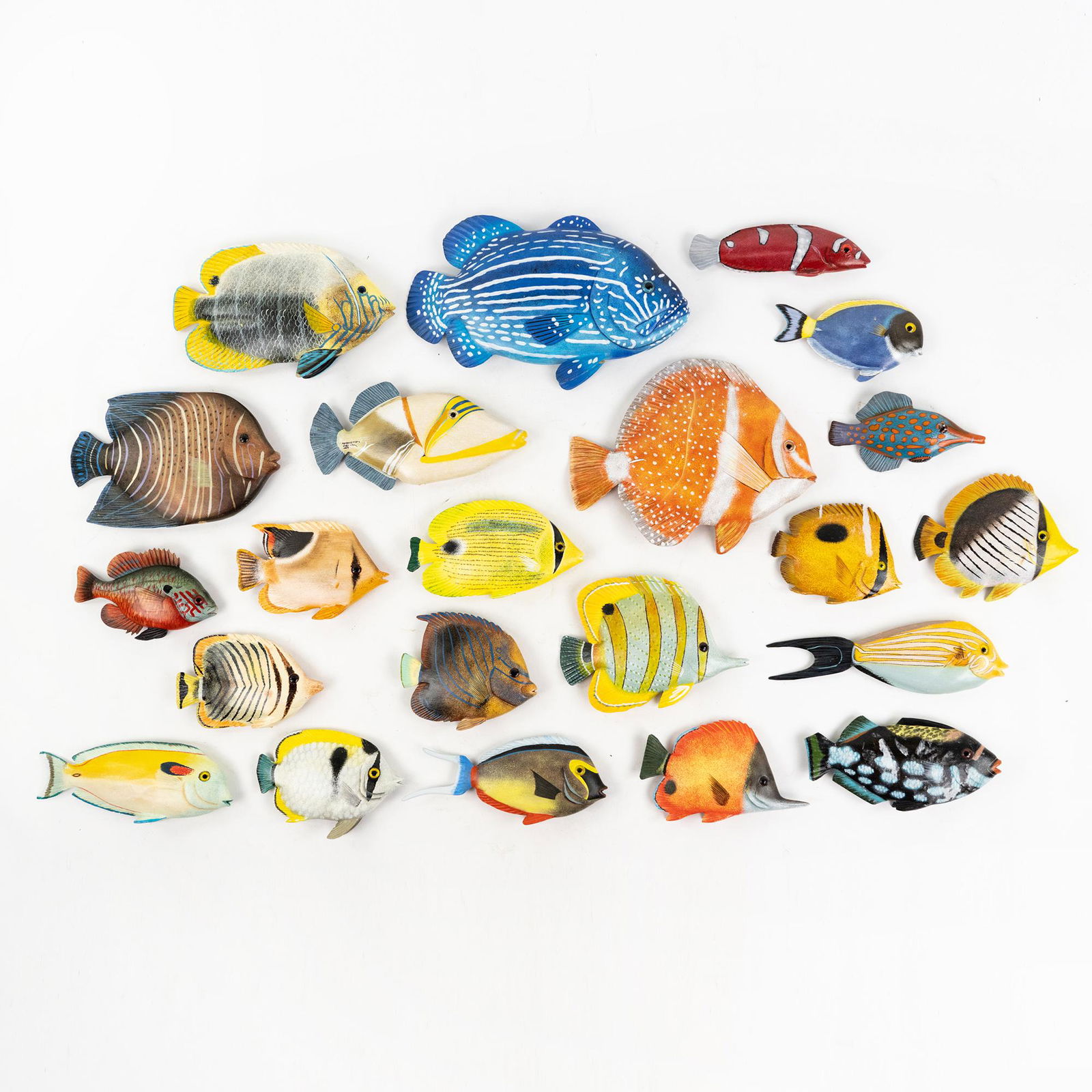 22 Hand Painted Carved Tropical Fish