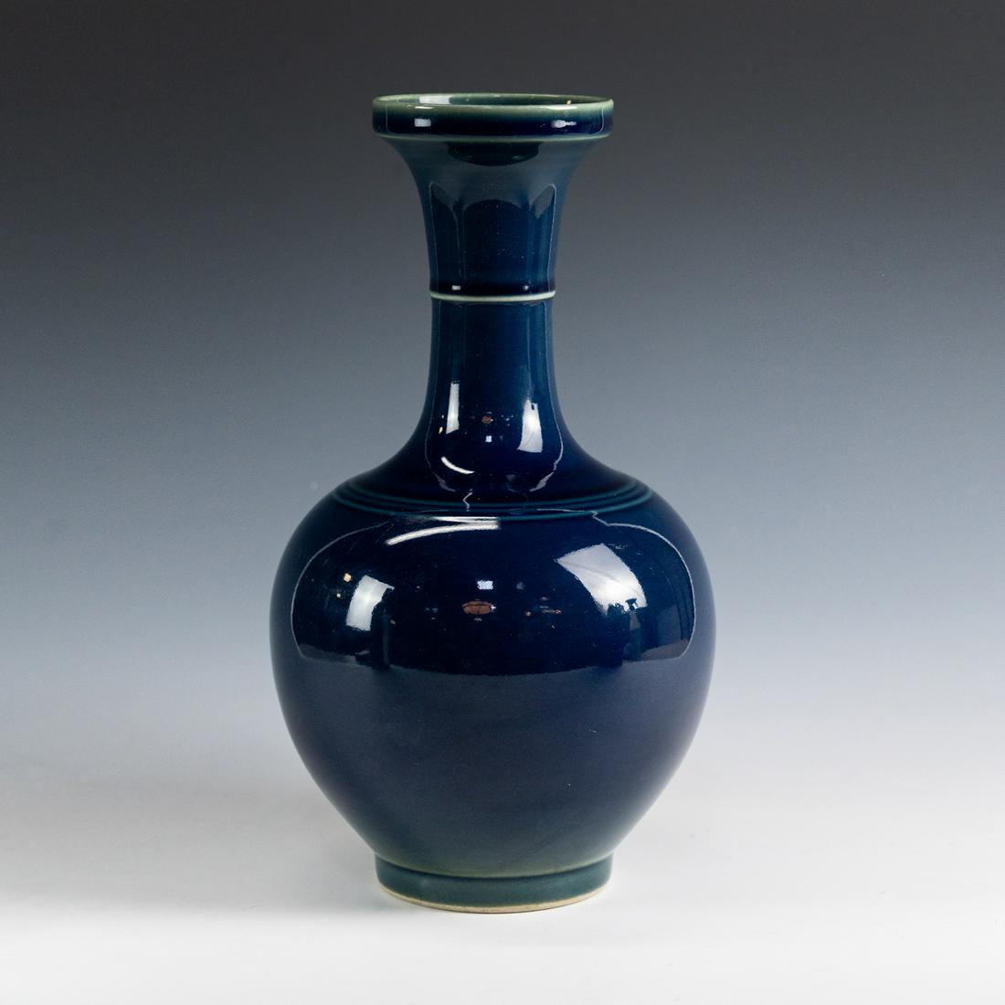 Chinese Daqing Kangxi Cobalt Blue Bottle Vase (1 of 9)
