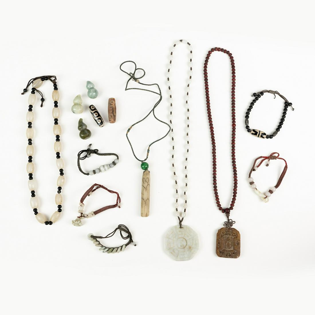 (14) Chinese Hardstone Jewelry Pieces including Jade (1 of 5)