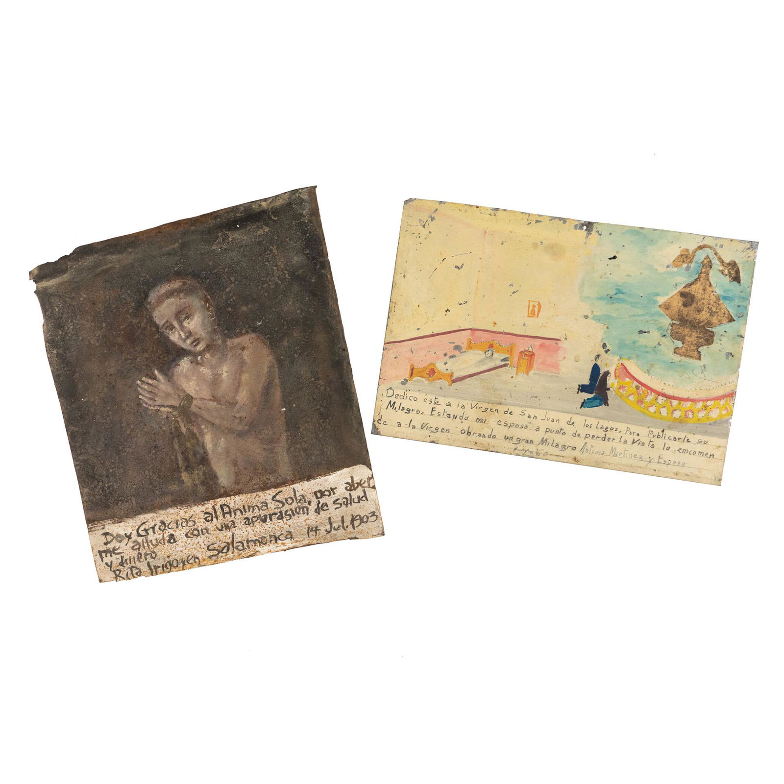 (2) Vintage Mexican Retablo incl Anima Sola & Los Lagos (1 of 6)
