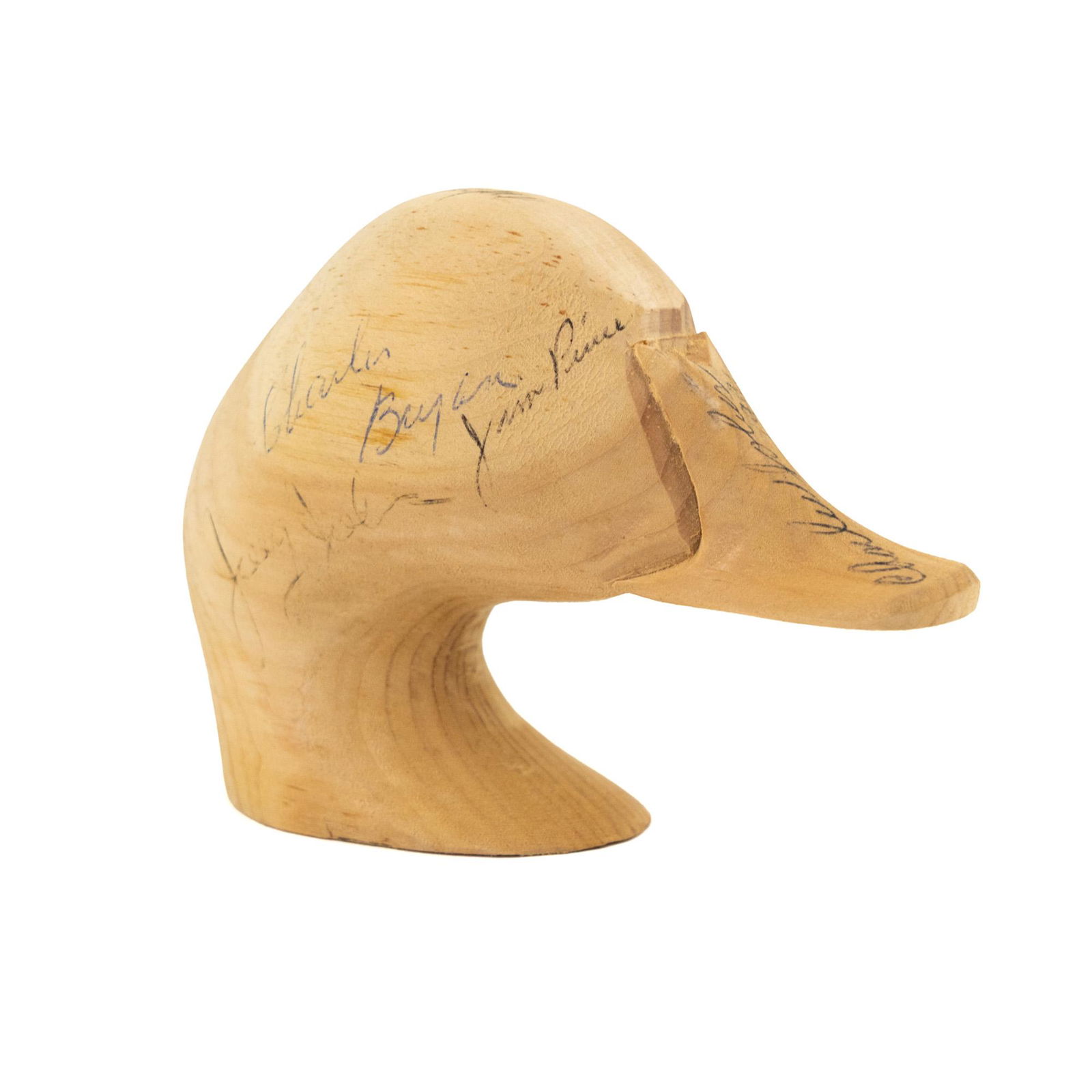 Signed Hand Carved Unpainted Carved Duck Decoy Head (1 of 9)