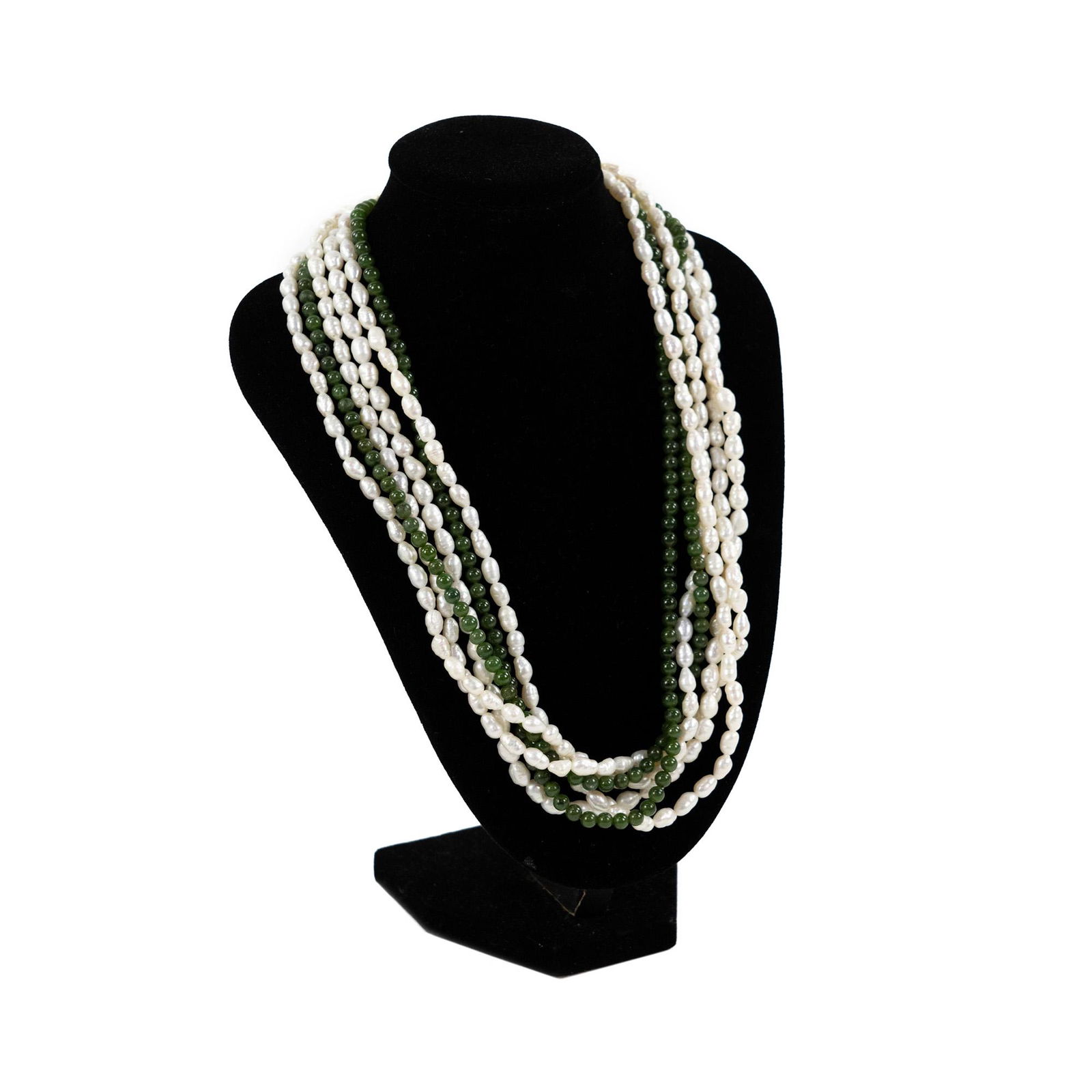 Pearl Necklace w/ Jade Beads & Clasp (1 of 5)