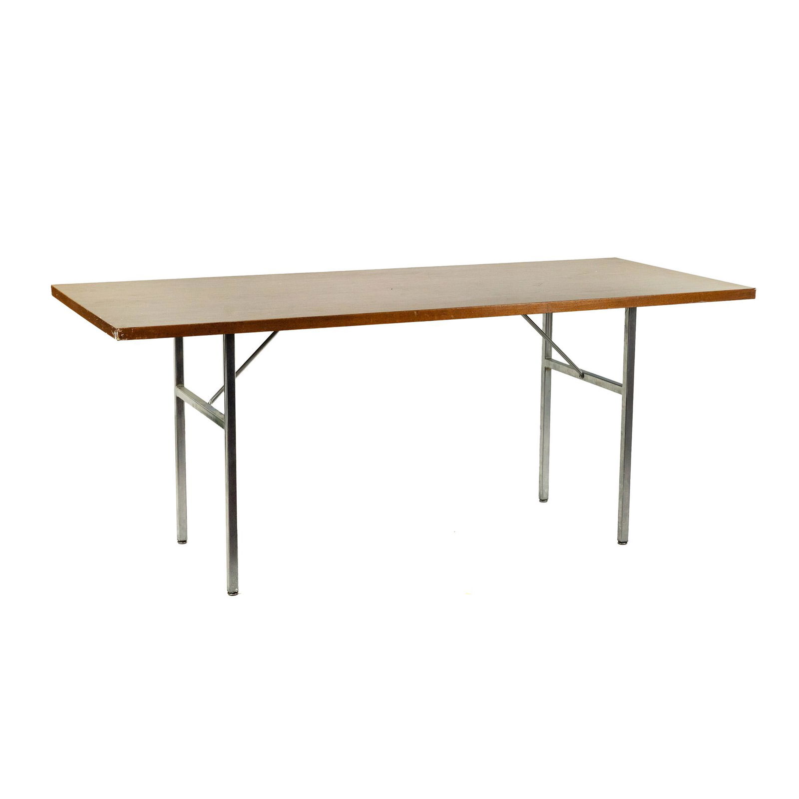 Modern Faux Wood & Chrome Steel Rectangular Table (1 of 11)