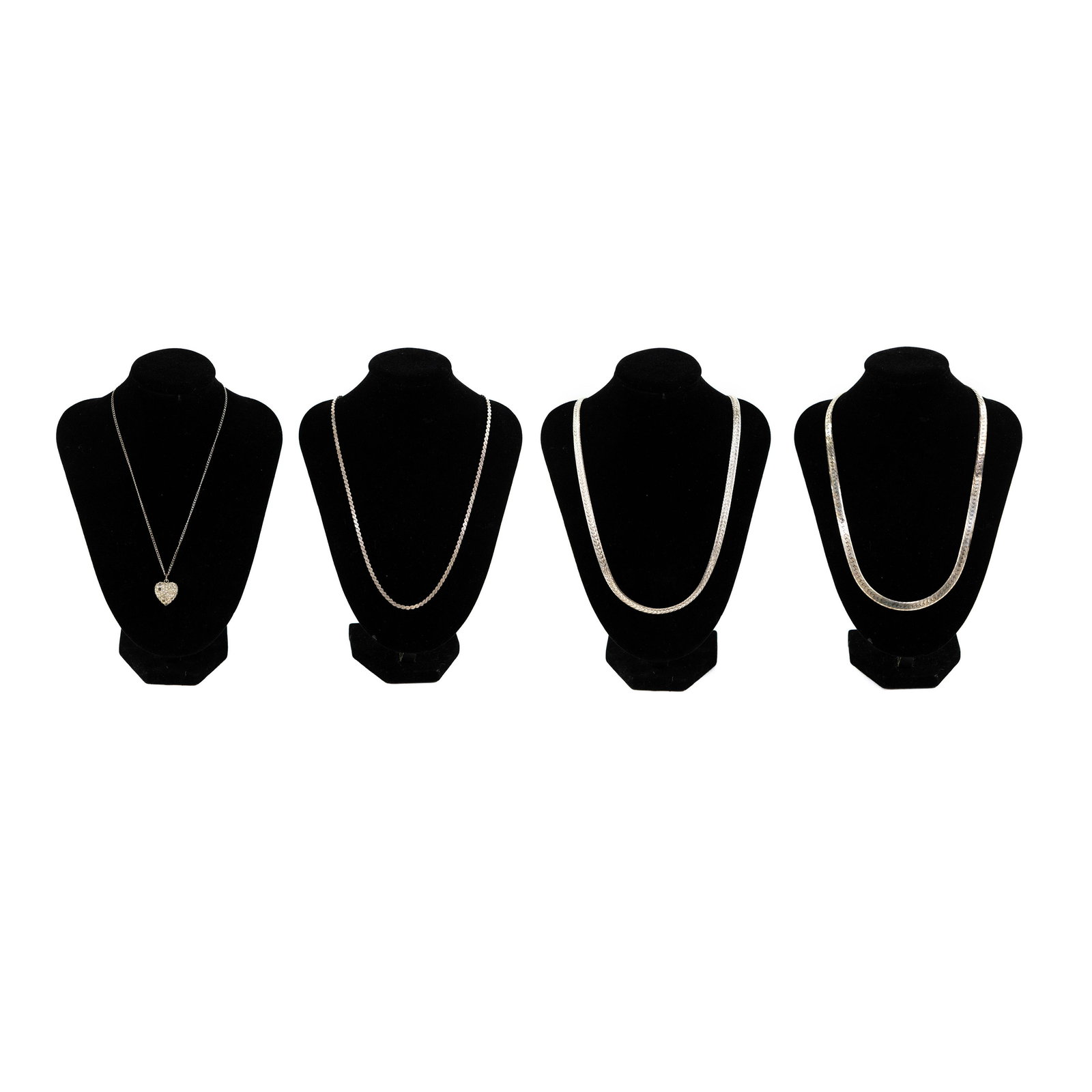 (4) Braided Chain Silver Necklaces & Rhinestone Heart (1 of 12)