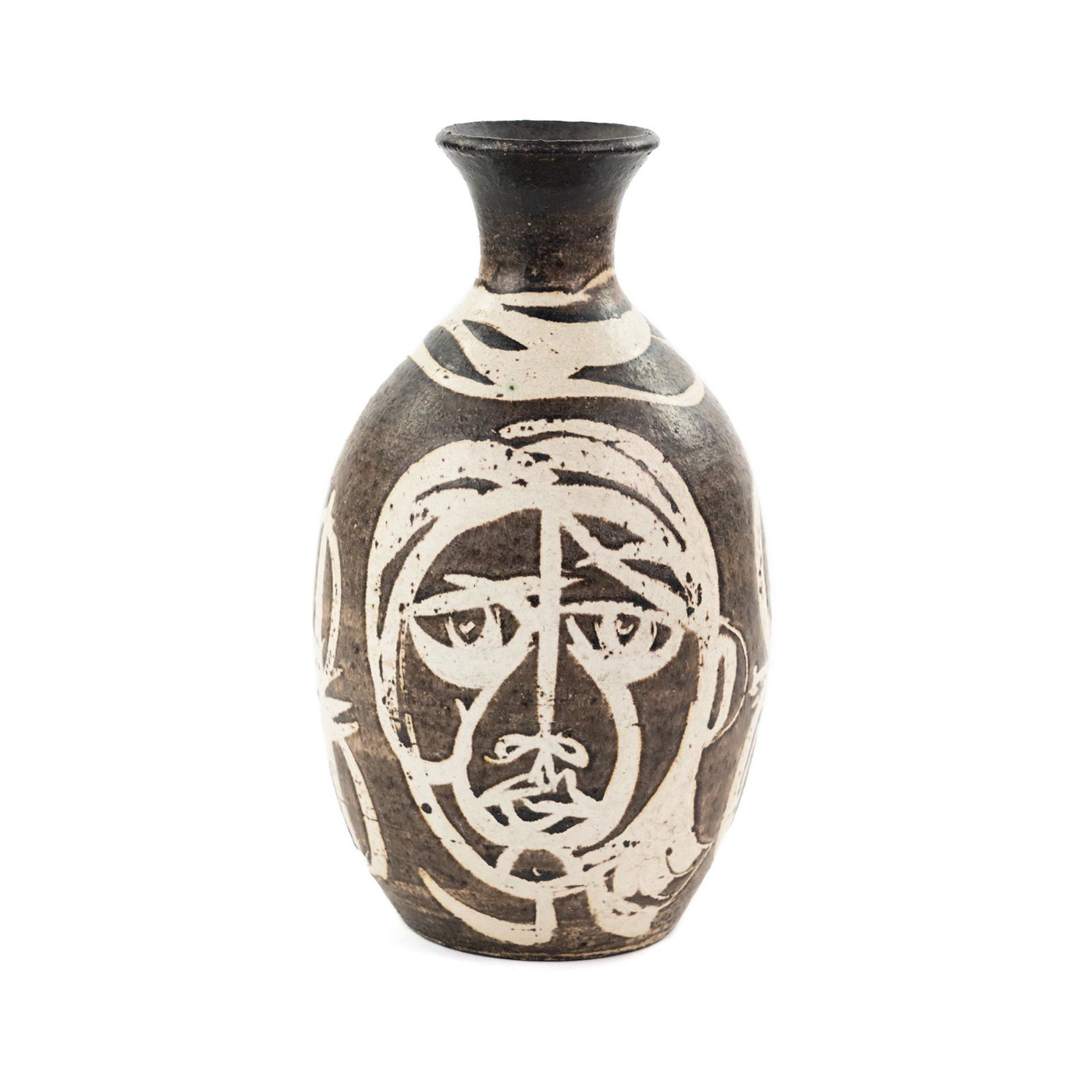 Hand Thrown Salt Glazed Vase w/ Two Faces (1 of 8)