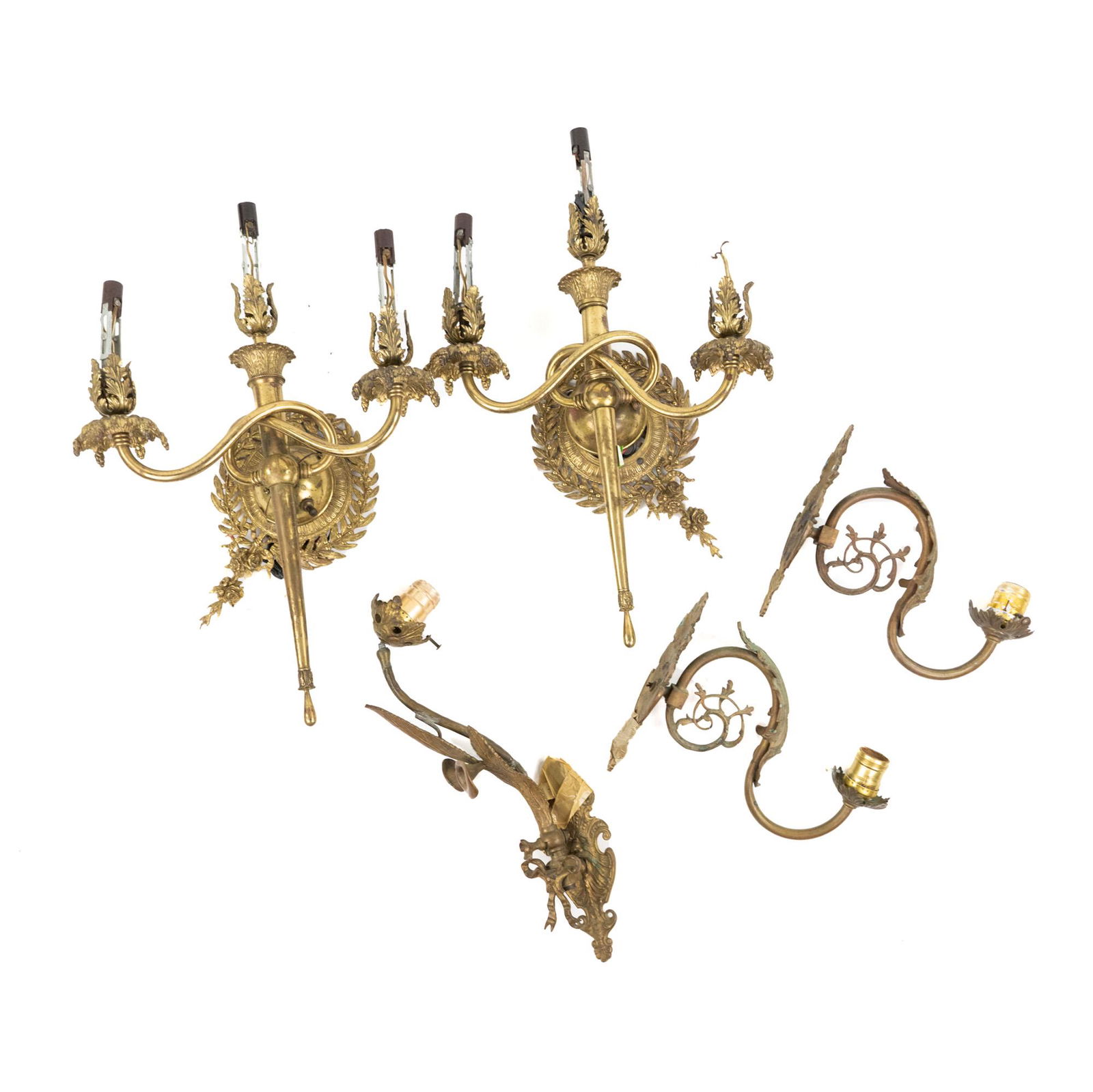 (5) Antique Ornate Brass Wall Sconce Candelabras (1 of 9)