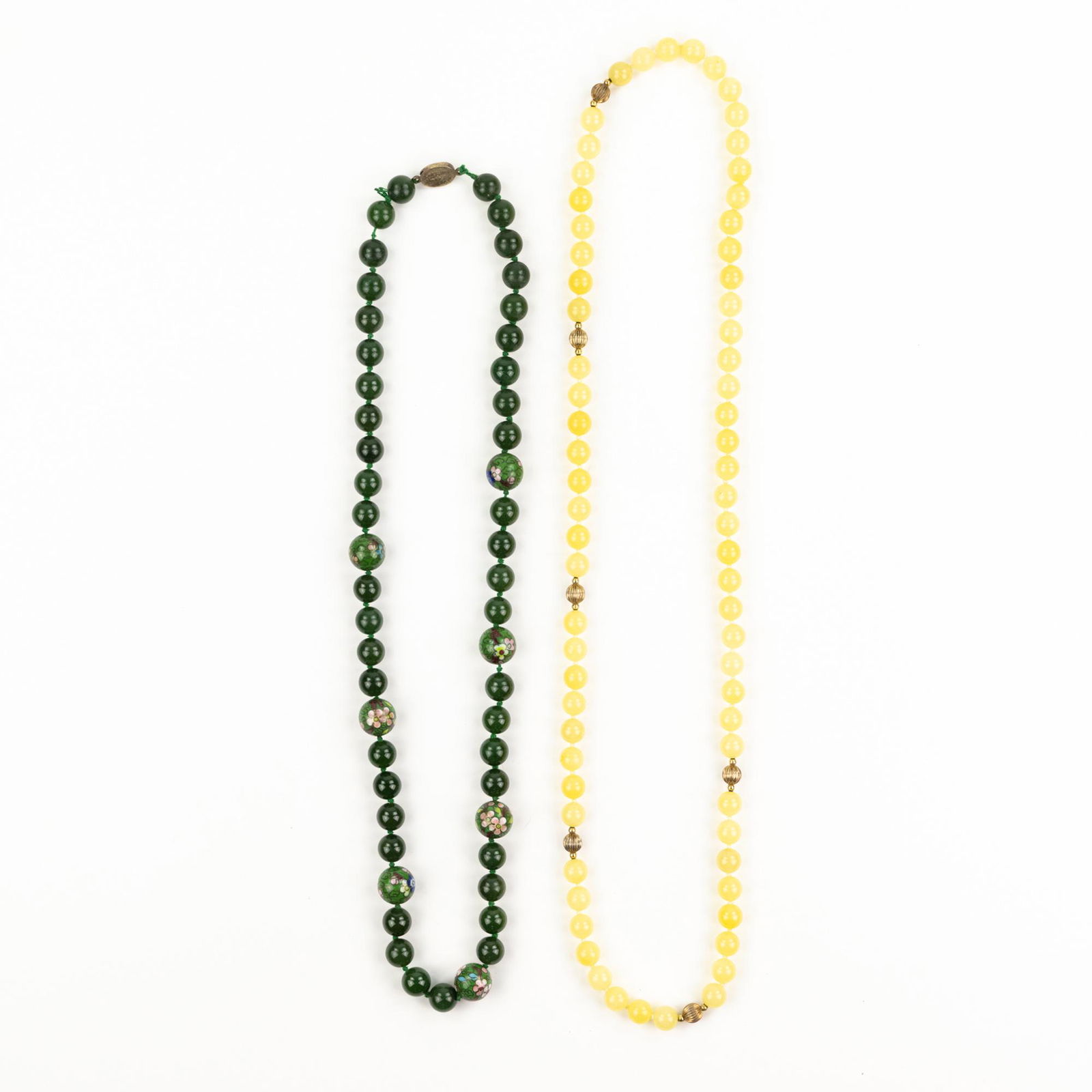 (2) Yellow Jade and Green Glass Bead Necklaces (1 of 5)