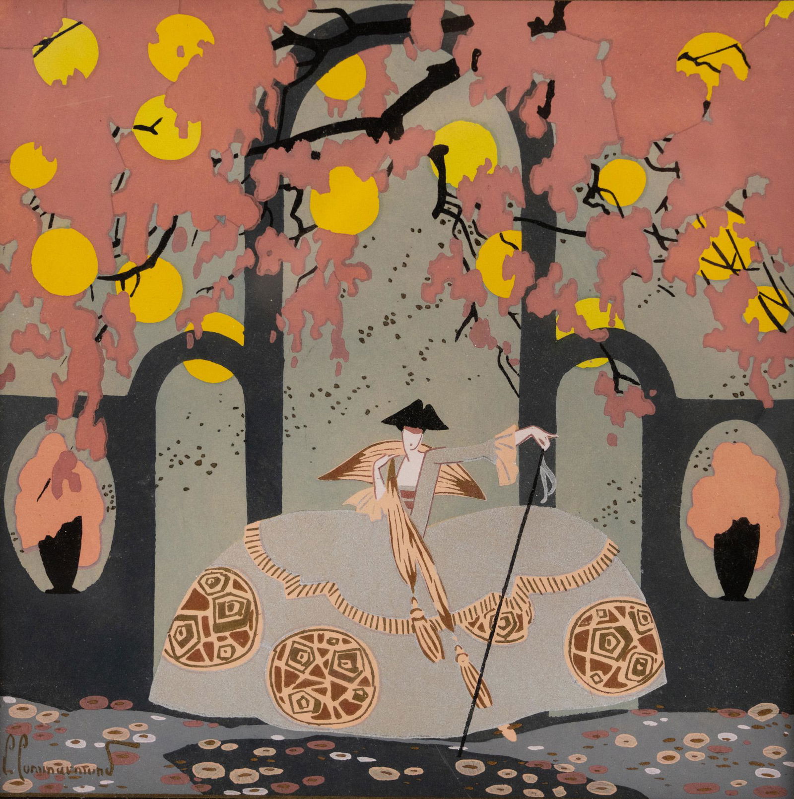 Art Deco Pochoir Figural Lithograph Print (1 of 8)