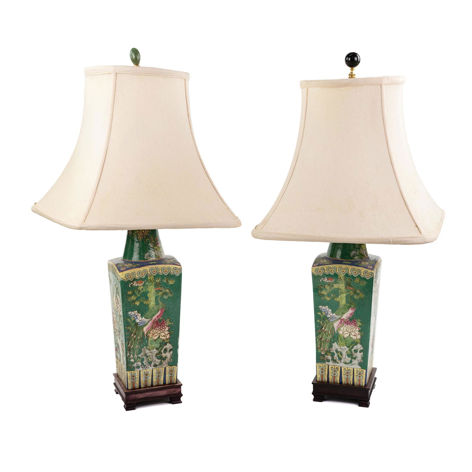 (2) Famille Verte Chinese Porcelain Two-Light Lamps (1 of 16)