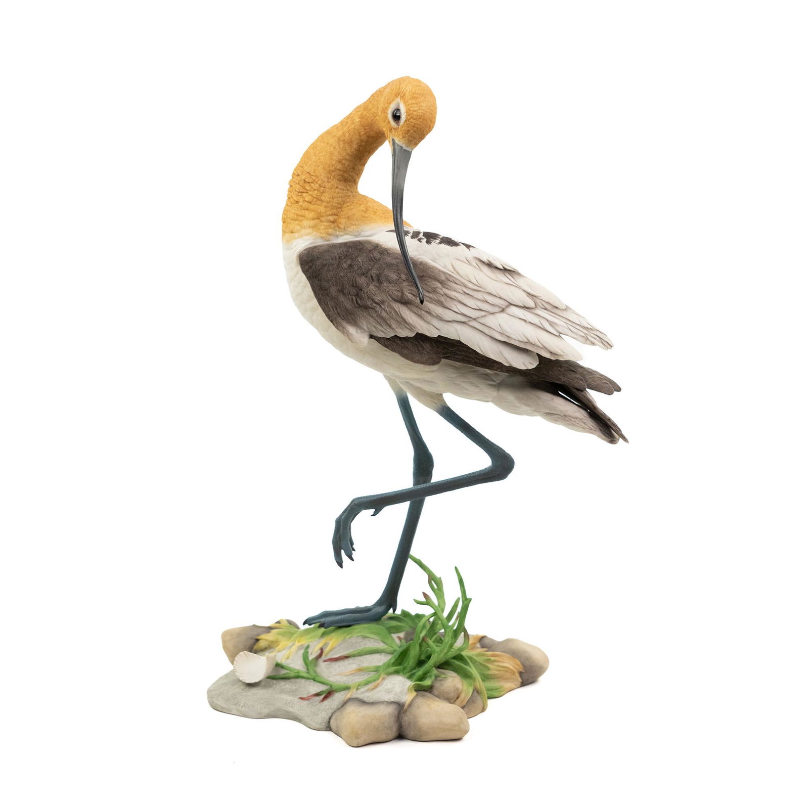 Boehm Porcelain 'American Avocet' Limited Figurine: An Edward Marshall Boehm 'American Avocet' limited edition porcelain figurine depicting an American avocet grooming its feathers. Marked on underside of base Recurvirostra-Americana, Limited Edition m