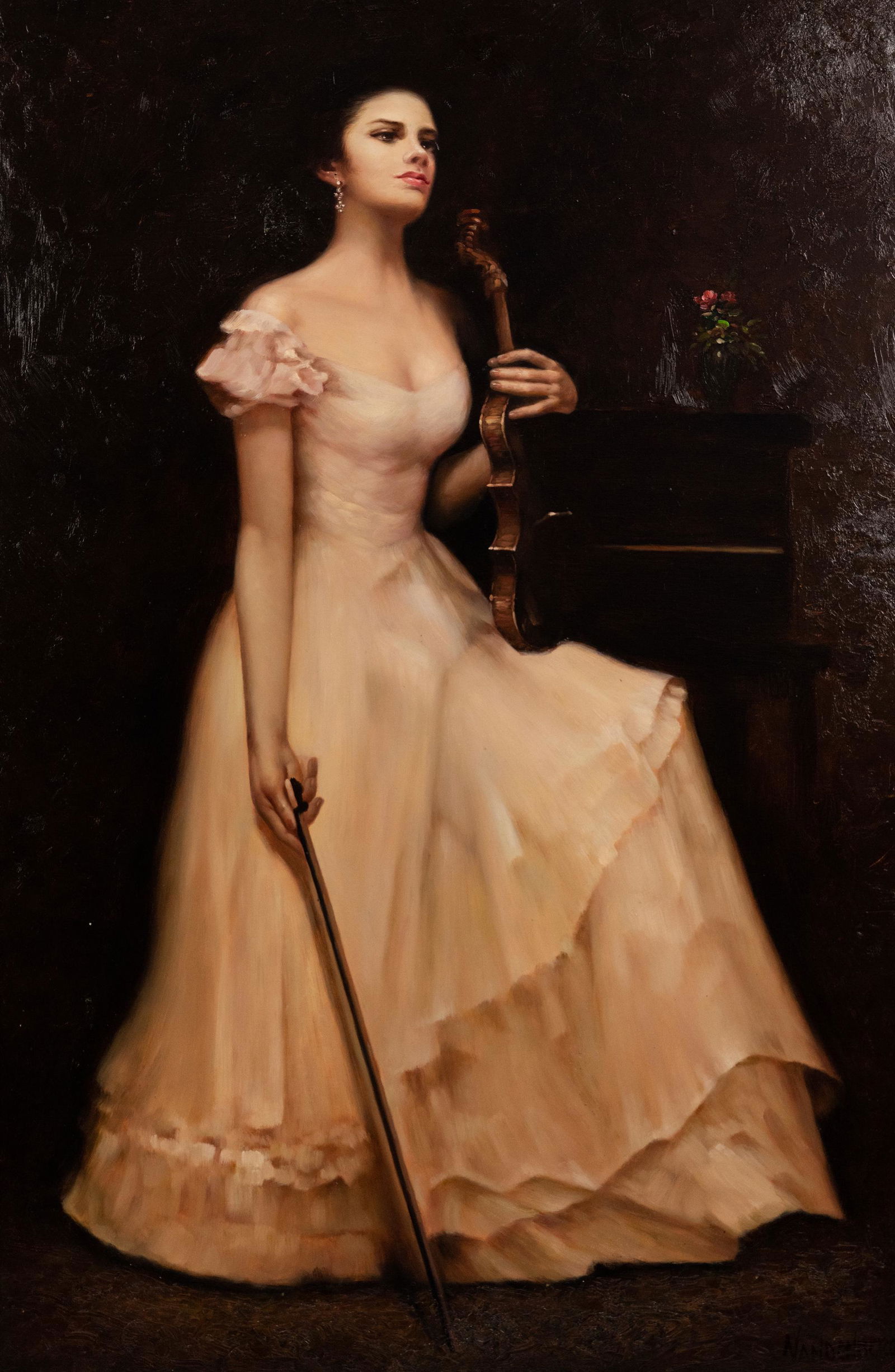 Portrait of a Woman w/ Violin O/C Painting (1 of 13)