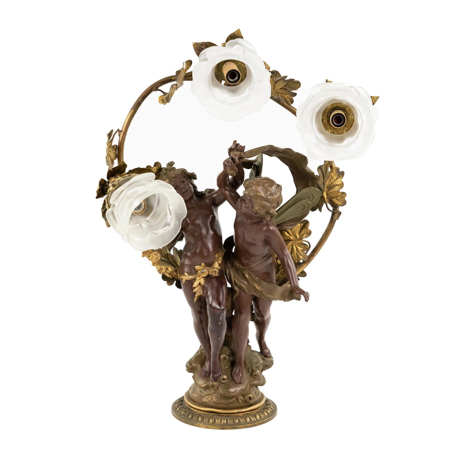 Auguste Moreau Art Nouveau Spelter Figural Table Lamp (1 of 17)