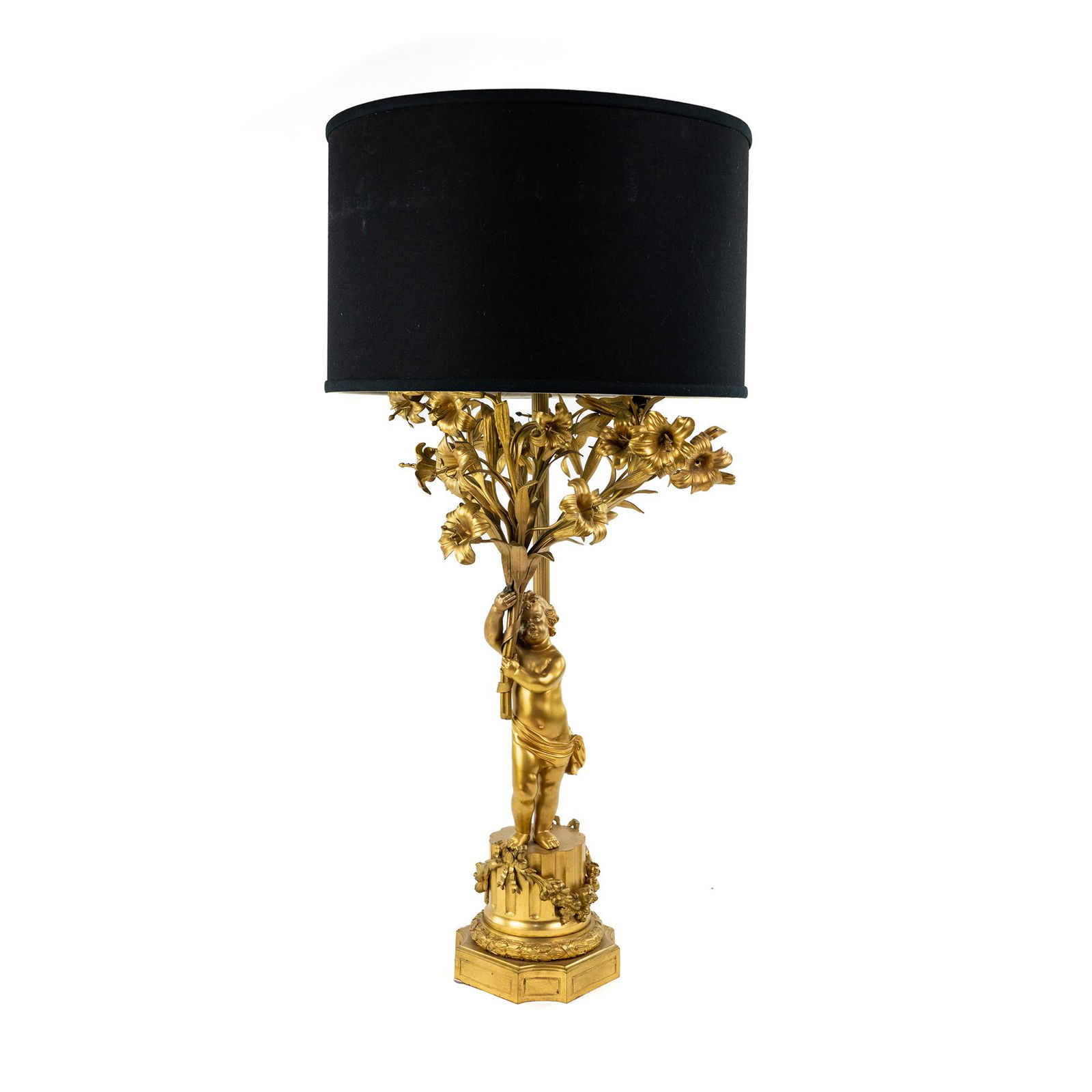 Brass Dore Figural Cherub Floral Spray Table Lamp (1 of 18)