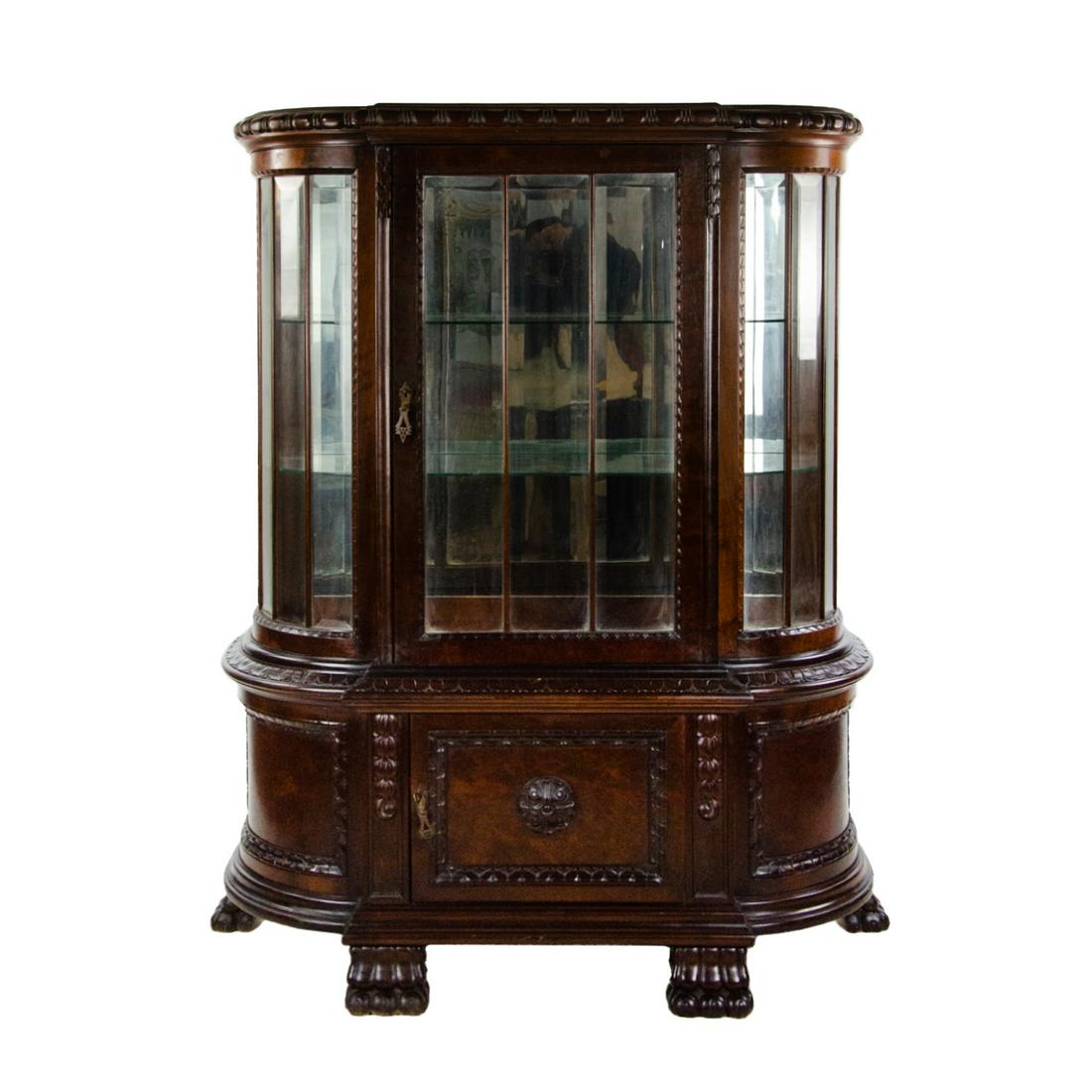 Continental Walnut Round Front Curio Vitrine Cabinet (1 of 20)
