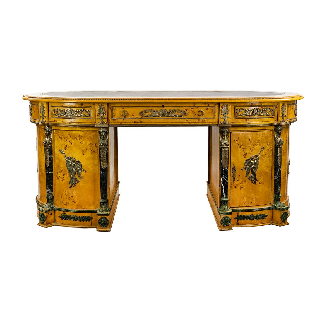 French Empire Style Burr Yew Wood Bureau Ovale de Avocat (1 of 20)