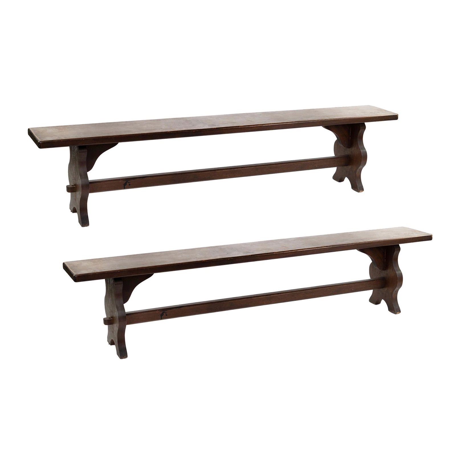 (2) 19th C French Provincial Trestle Benches (1 of 15)