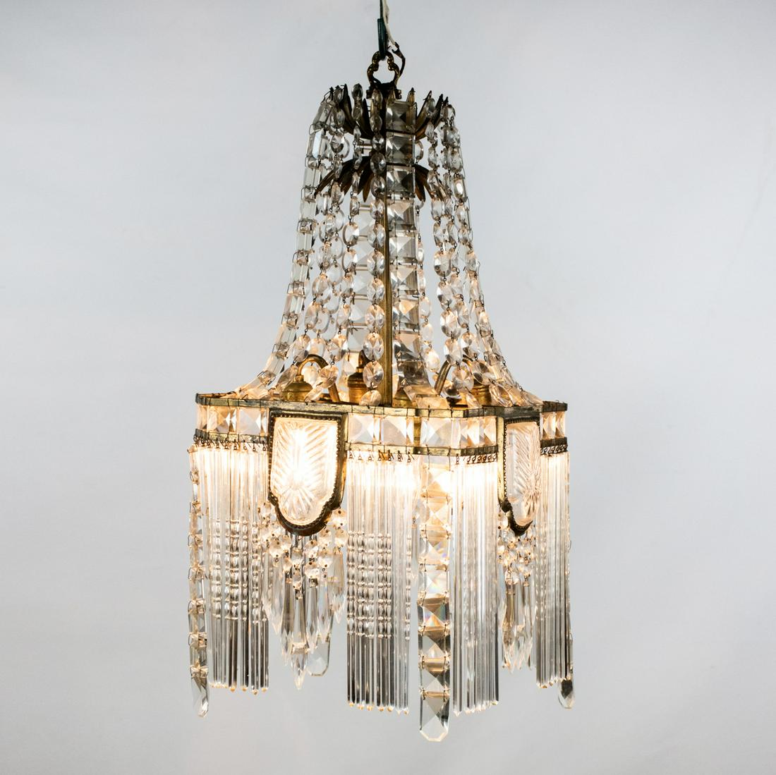 1920's Art Deco Crystal Hanging Chandelier (1 of 14)
