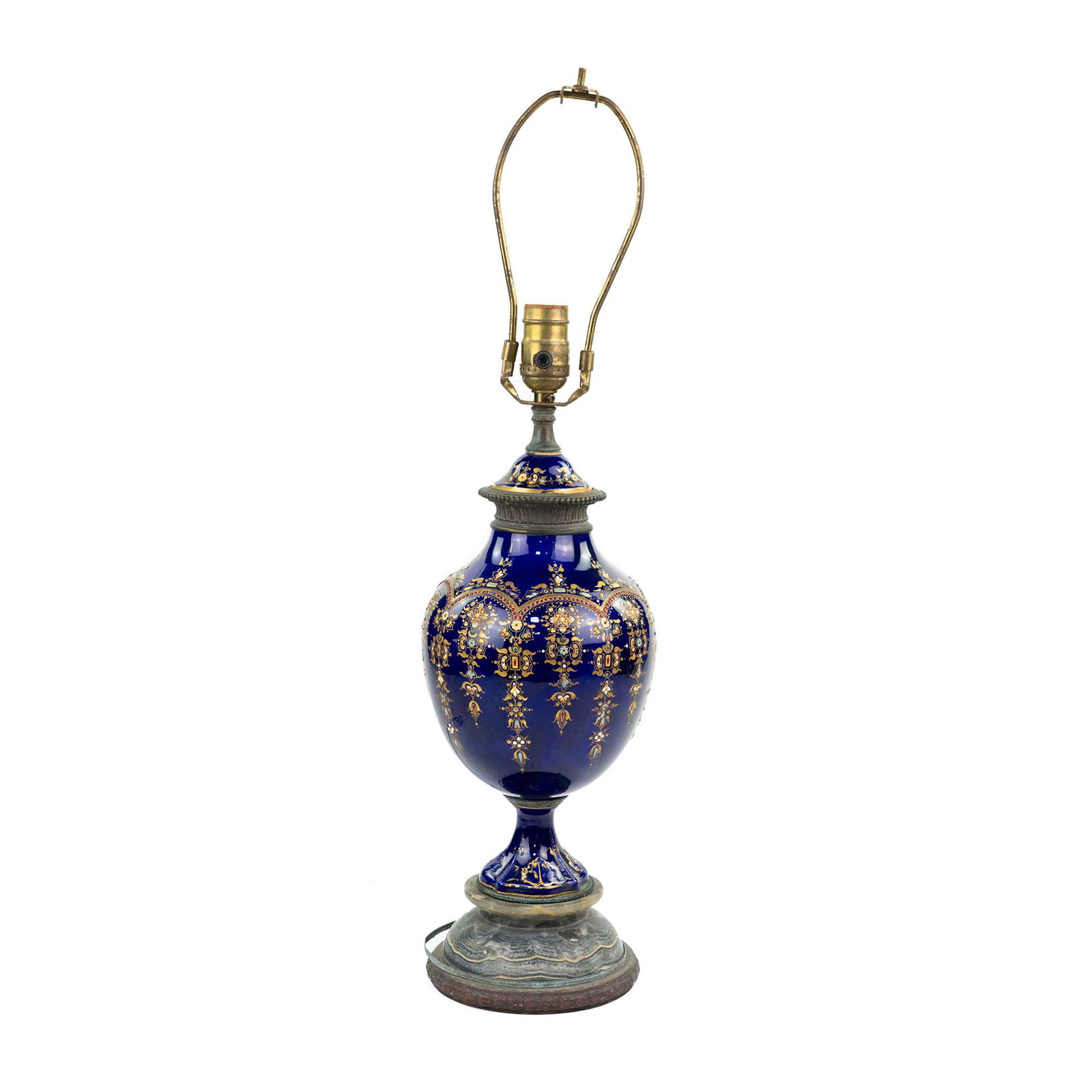 Antique French Cobalt Porcelain and Bronze Urn Lamp (1 of 9)