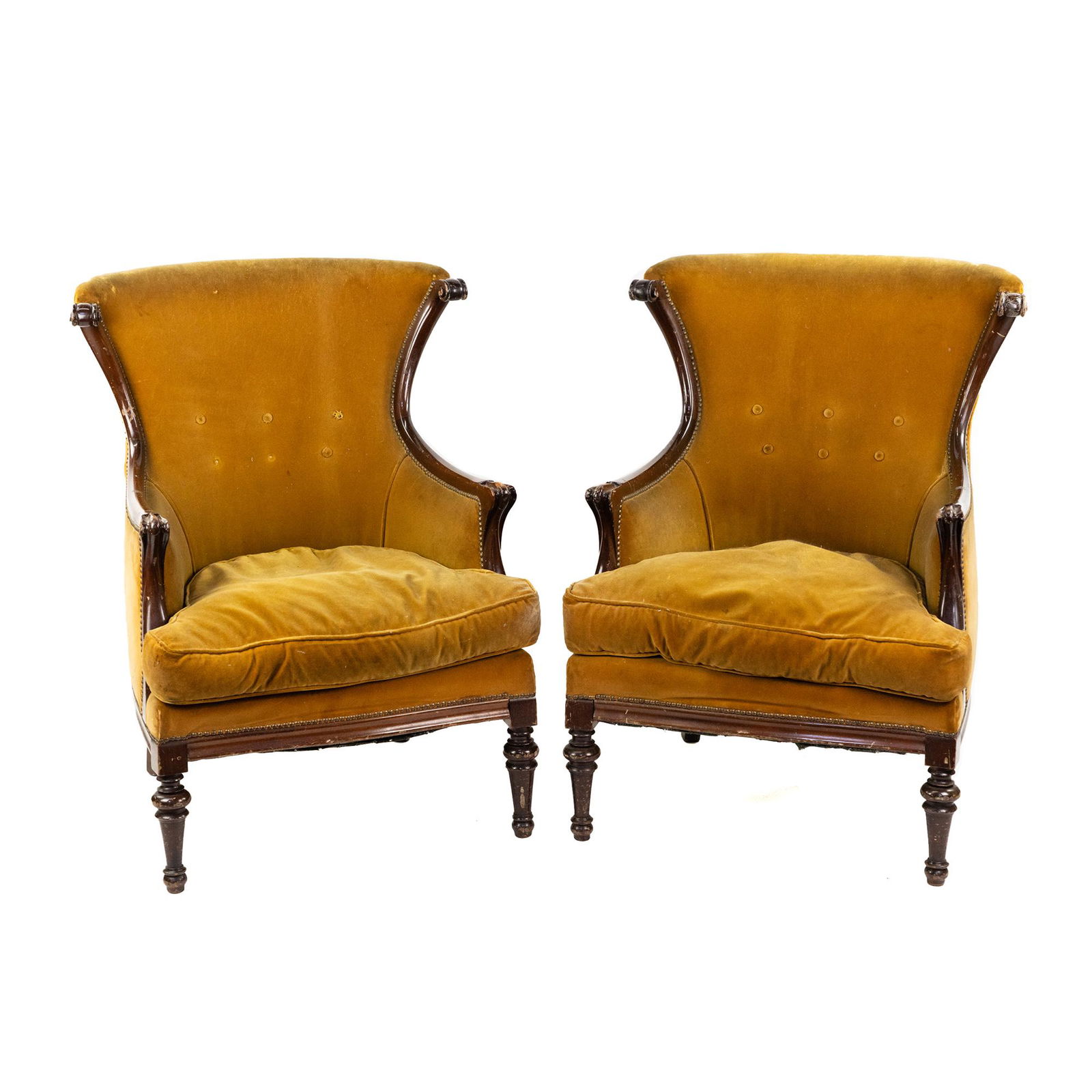 (2) 1940's French Style Ochre Yellow Velvet Armchairs (1 of 14)