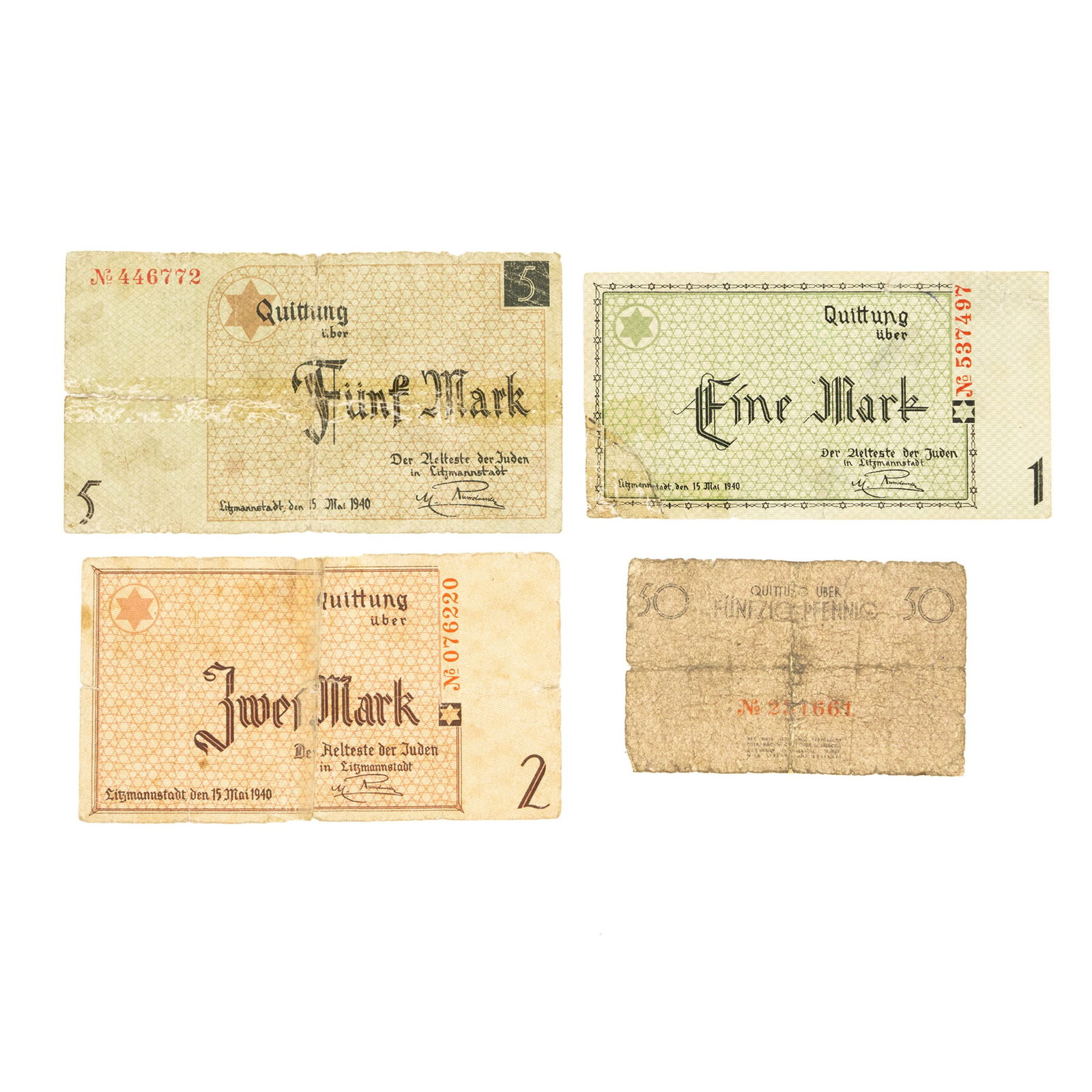 (4) Litzmannstadt Lodz Ghetto Jewish Marks Currency (1 of 9)