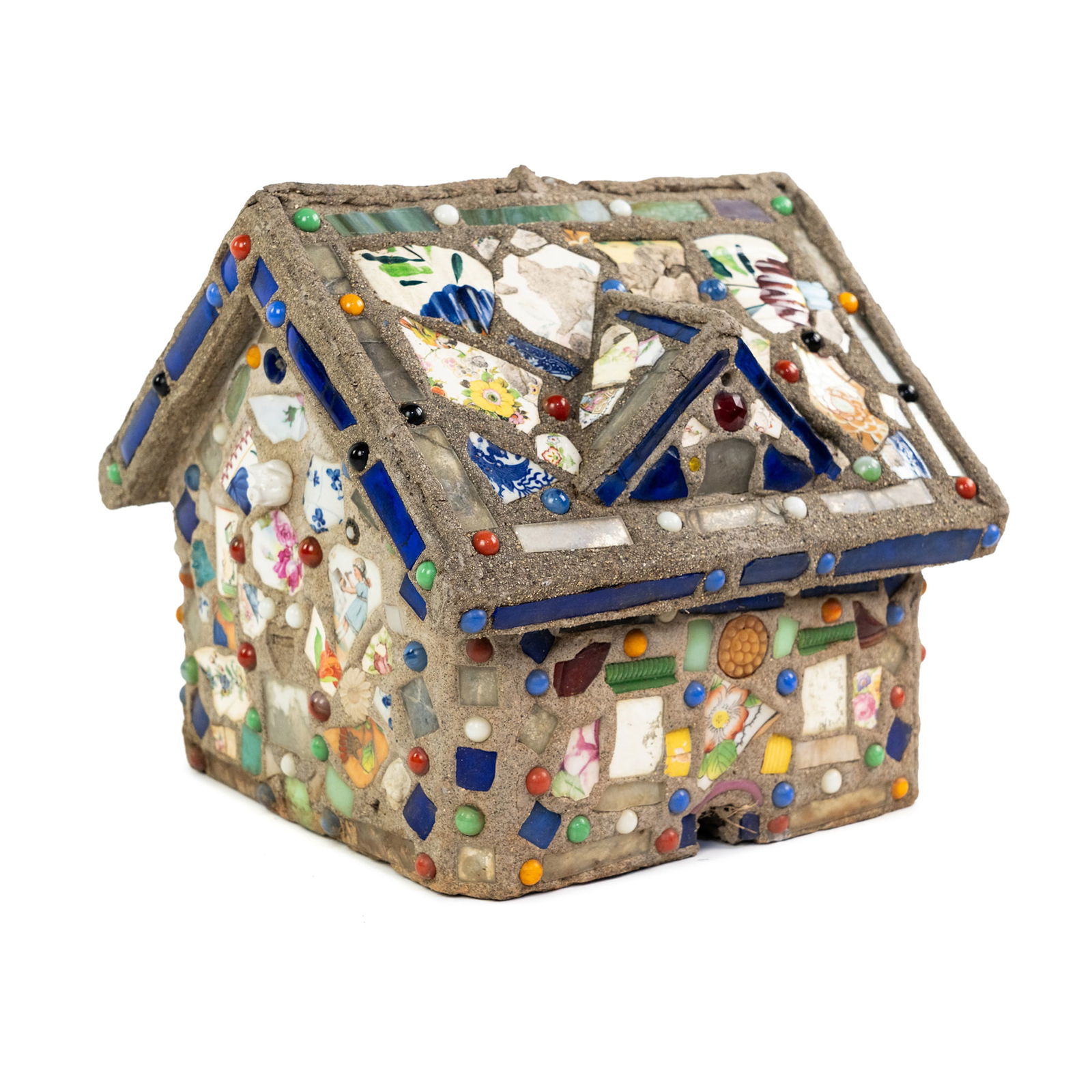 Concrete Assemblage Mosaic Folk Art Bird House (1 of 10)