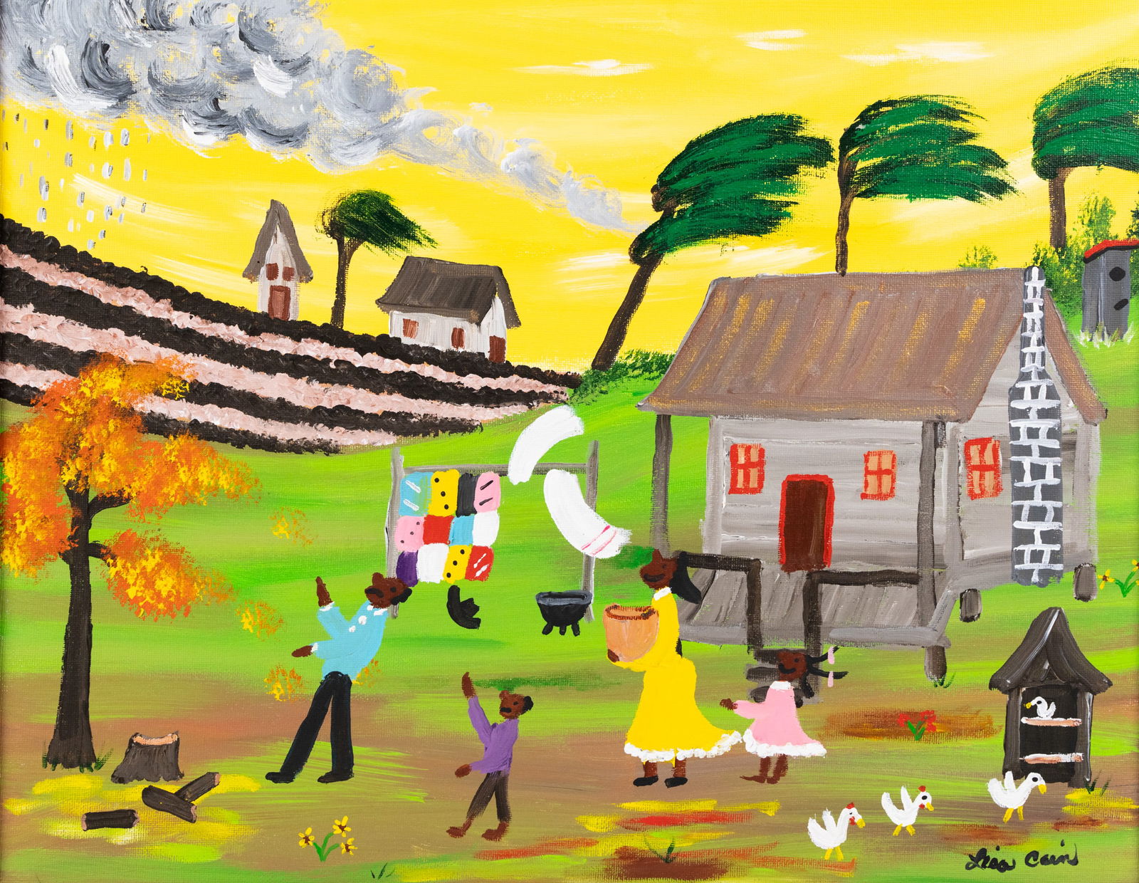 Lisa Cain 'The Thunder Storm' Folk Art O/C Painting (1 of 11)