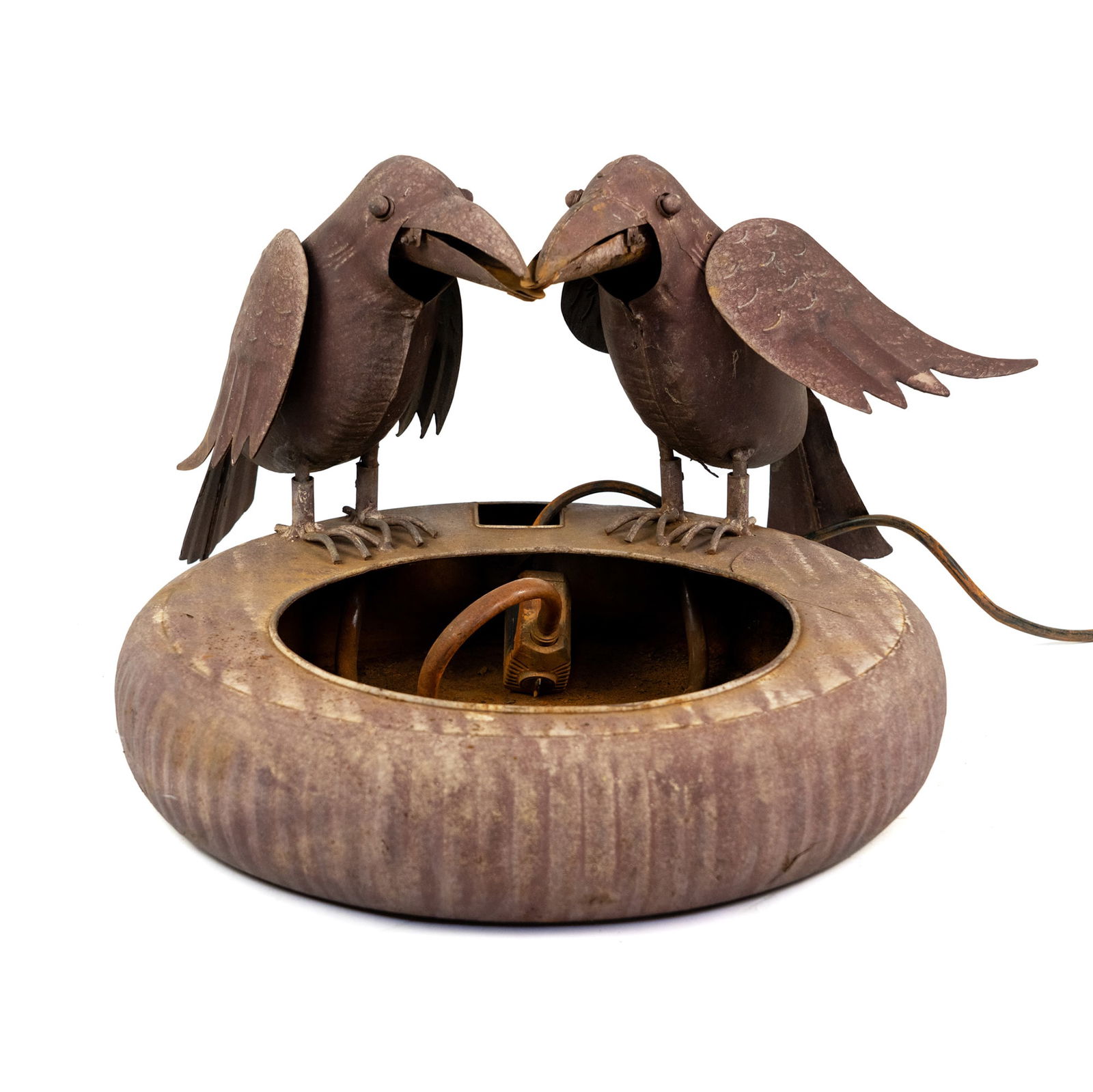 Cut Metal Yard Art Crow Bird Bath Fountain (1 of 5)