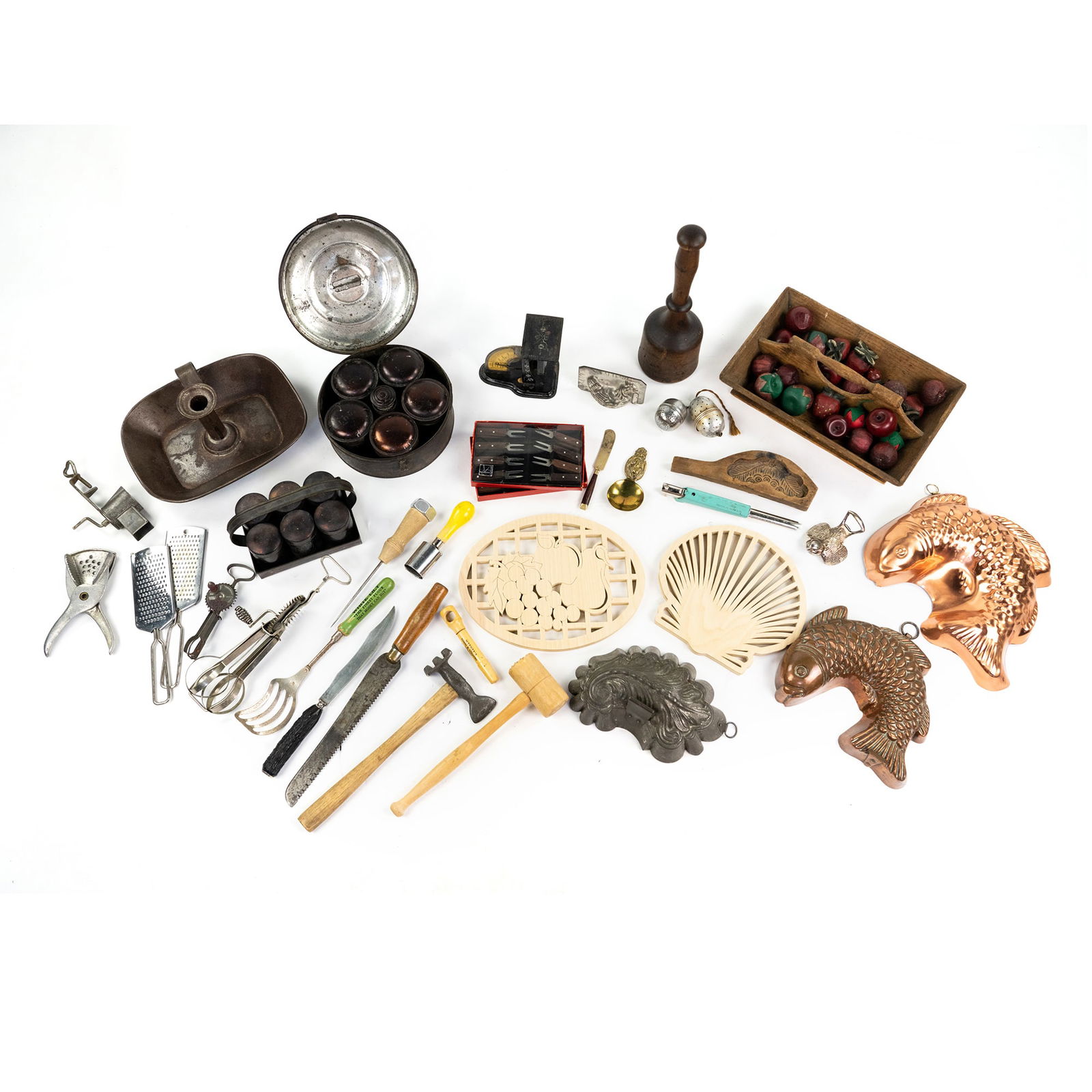Group of Assorted Vintage Kitchen Tools w/ Wood Fruit (1 of 6)