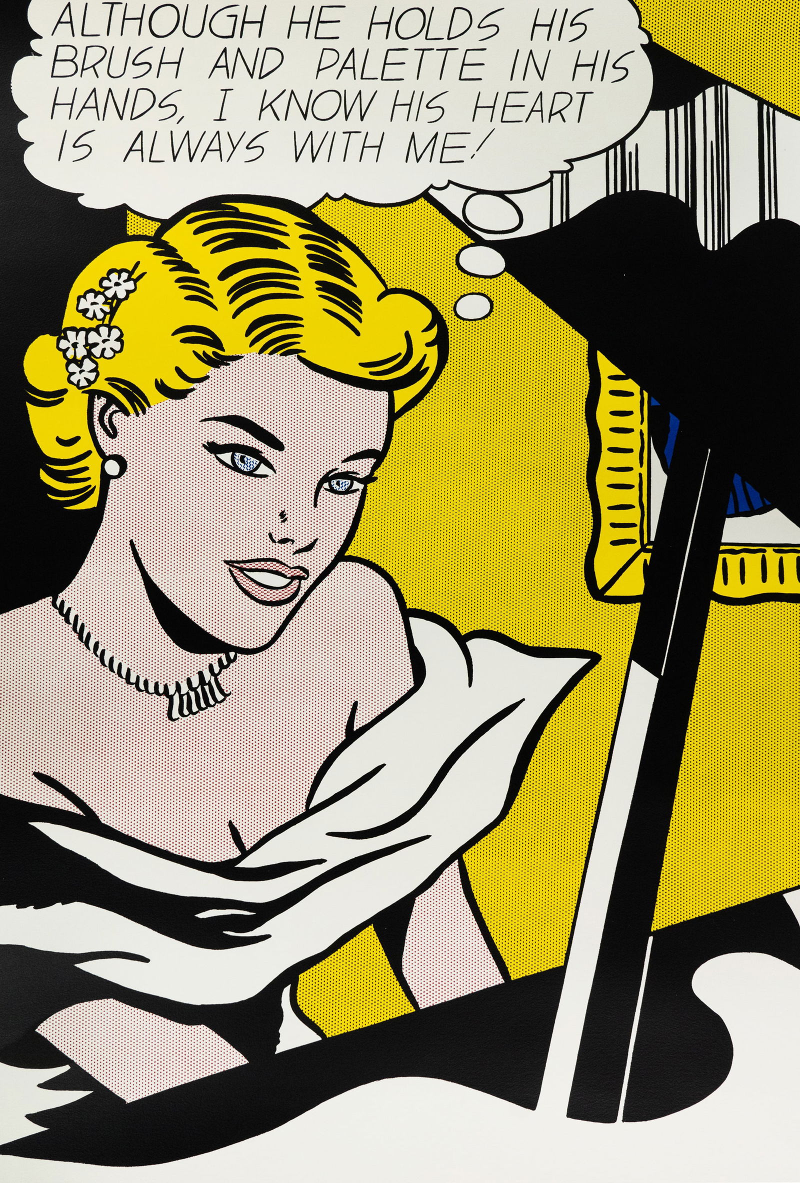 R Lichtenstein Girl at Piano McGaw Foundation Serigraph: A 1997 L294 McGaw Foundation serigraph poster featuring Roy Lichtenstein's 1963 work 'Girl at Piano'. Copyright and printing information are shown at bottom.