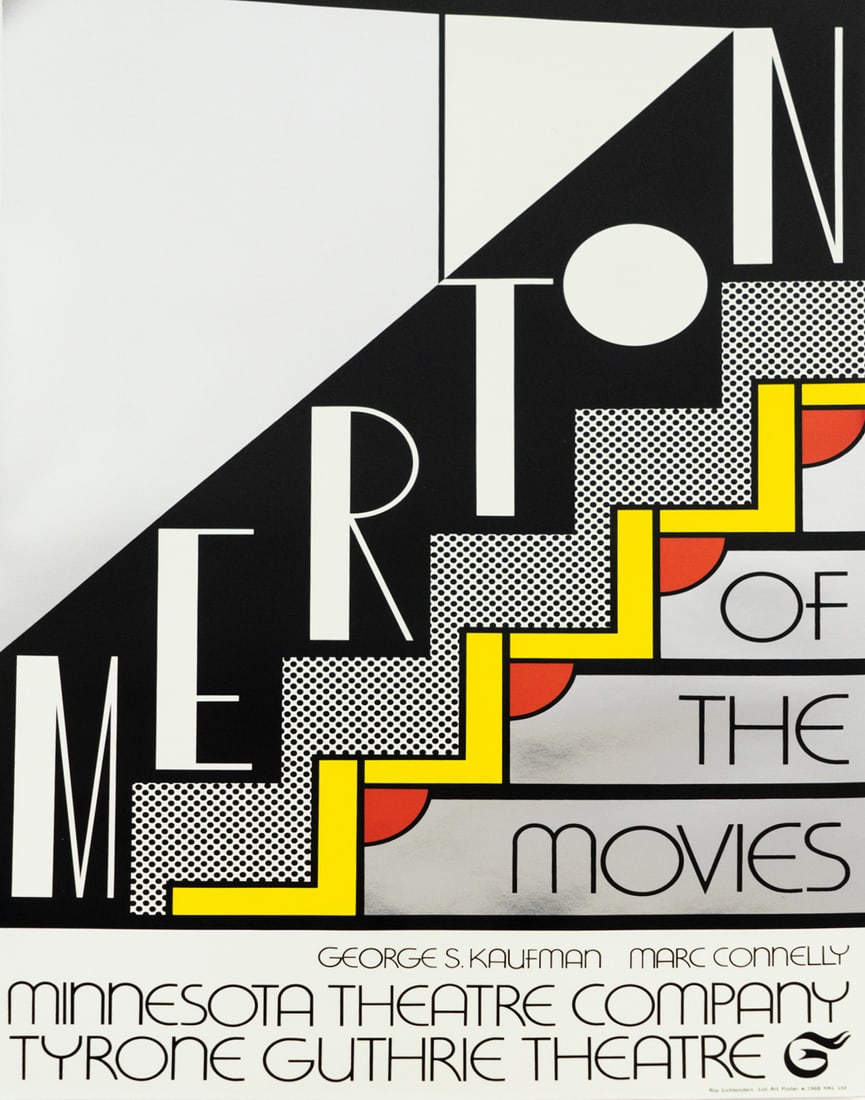 Roy Lichtenstein 'Merton of the Movies' Screenprint: A Roy Lichtenstein (American, 1923-1997) screenprint on silver foil titled 'Merton of the Movies' for the Minnesota Theatre Company and Tyrone Guthrie Theatre in 1968.