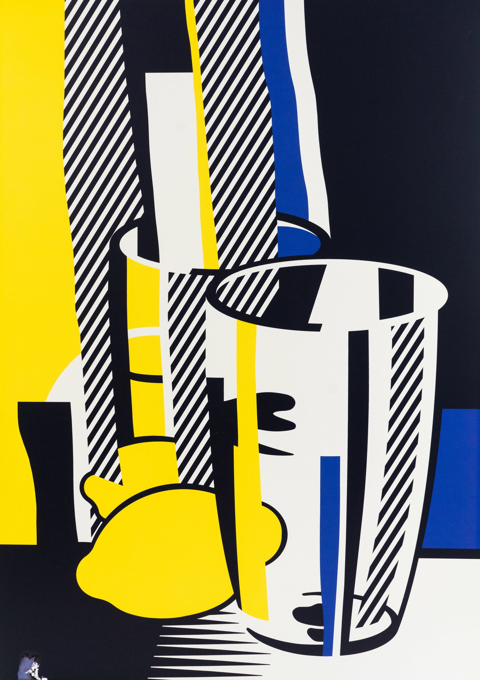 Roy Lichtenstein 'Before the Mirror' Offset Lithograph: A Roy Lichtenstein (American 1923-1997) offset lithograph titled 'Before the Mirror' depicting a still life of a glass cup and a lemon reflected in a mirror. Unmarked and mounted to a board.