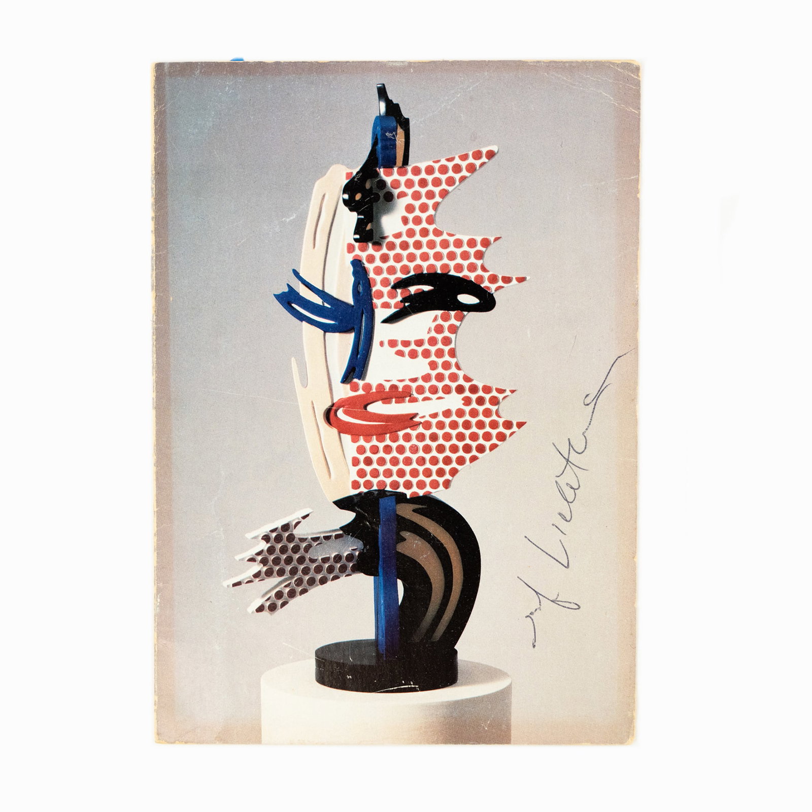 After Lichtenstein 'Barcelona Head' Signed Pamphlet: After Roy Lichtenstein offset lithograph invitation or pamphlet advertising the exhibition of Roy Lichtenstein Three Decades of Sculpture at the Guild Hall Museum of East Hampton; the front of the inv