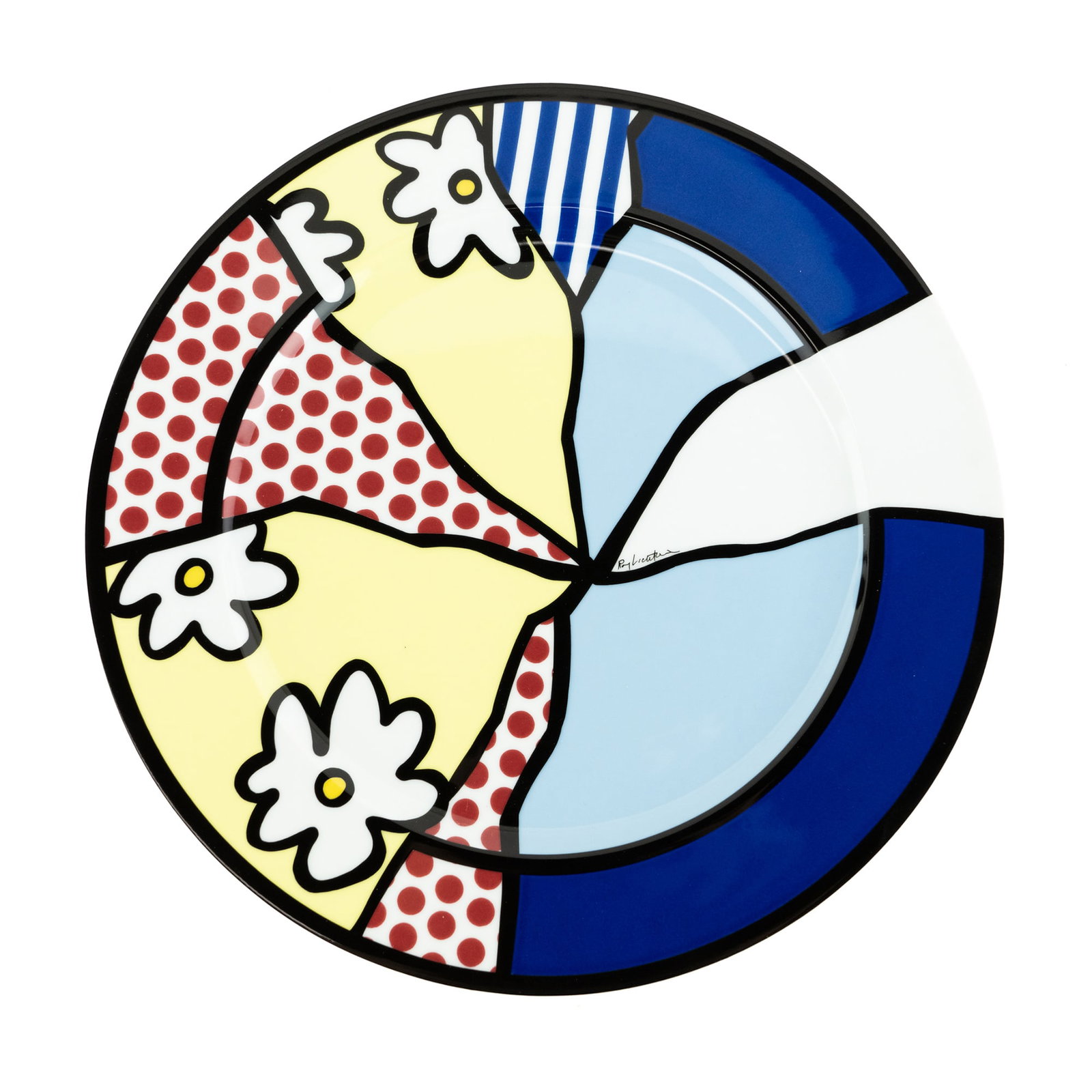 Roy Lichtenstein for Rosenthal "Water Lilies' Plate: A Roy Lichtenstein (American 1923-1997) for Rosenthal Studio-Linie glazed porcelain plate titled 'Water Lilies' for their KÃ¼nstler teller line. Stamped signature near the center. Stamped, editioned