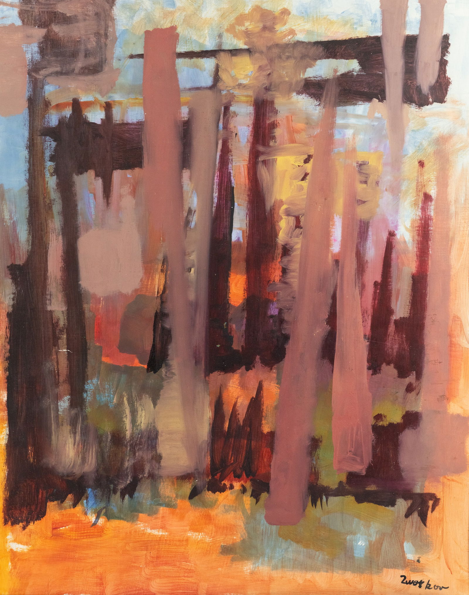 Attributed Jack Tworkov Abstract Oil on Paper Painting: Attributed Jack Tworkov abstract expressionist oil on paper painting appearing to depict a wooden wall of a barn. Signed lower right. Presented unframed. Sight: 27.5" x 30.75"