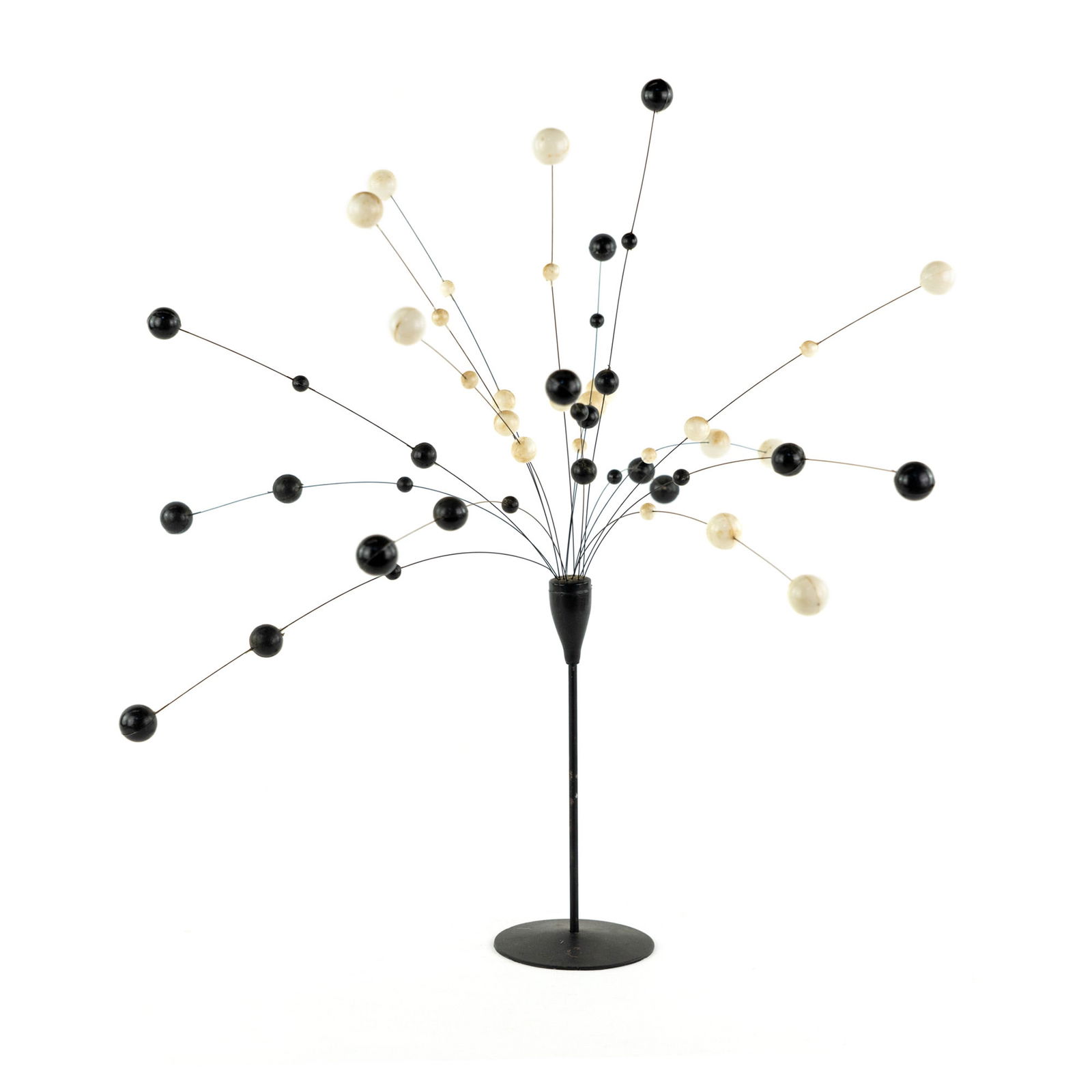 Laurids Lonborg White and Black Kinetic Ball Sculpture: A Laurids Lonborg (Danish - ) mid century modern white and black kinetic ball sculpture manufactured from metal and wire. Unmarked.