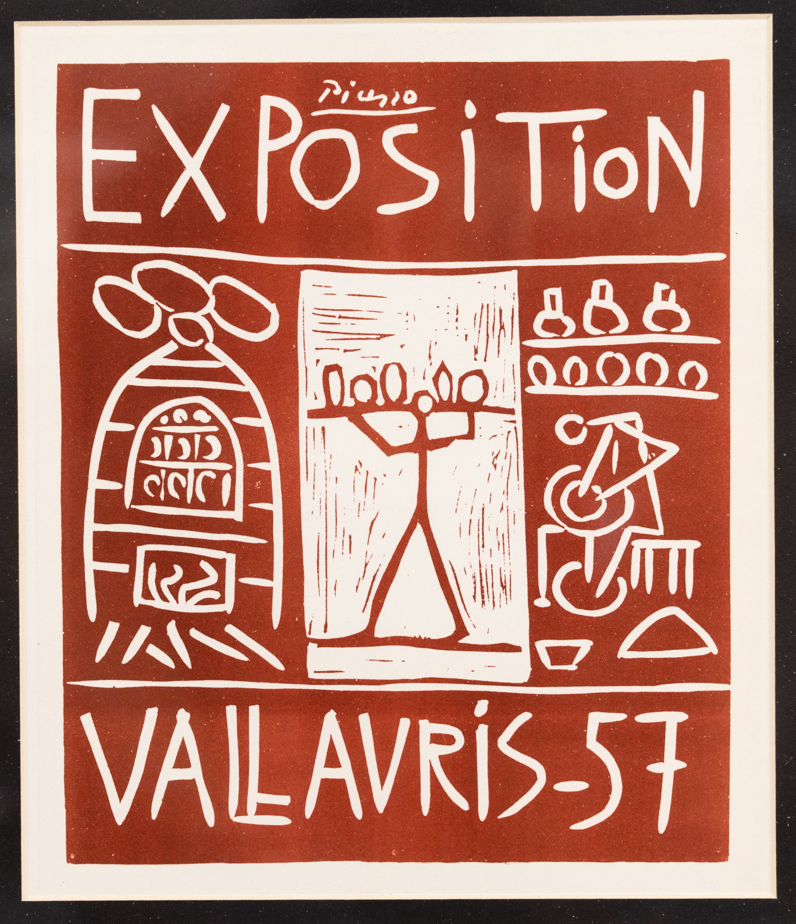 After Pablo Picasso 'Exposition Vallauris 1957' Lithograph: After Pablo Picasso (Spanish, 1881-1973) lithograph titled 'Exposition Vallauris 1957' advertising the art exposition of Vallarius of 1957. Signed 'Picasso' at top center. Also including a certificate