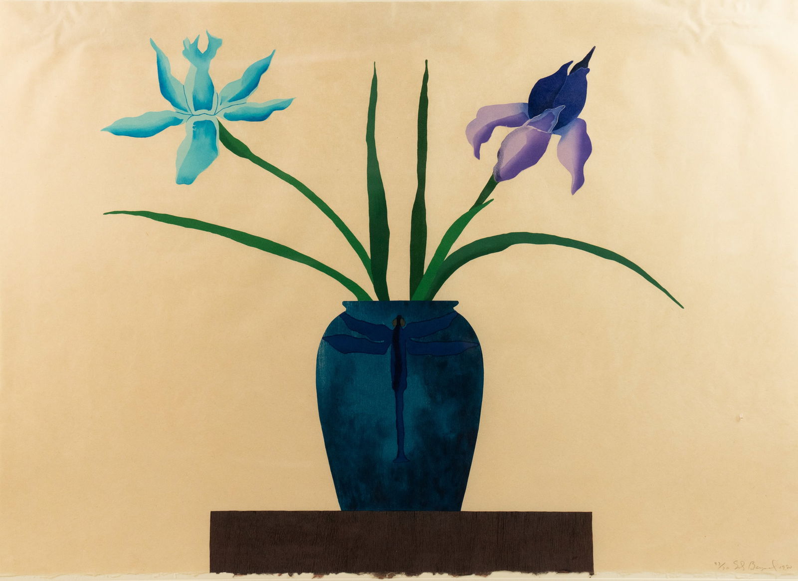 Ed Baynard '-Dragonfly Vase' Limited Signed Woodblock: An Ed Baynard (American, 1940-2016) limited woodblock on handmade Okawara paper, published by Tyler Graphics, Ltd., titled 'The Dragonfly Vase' Signed, editioned '33/70' and dated '1980' lower right.