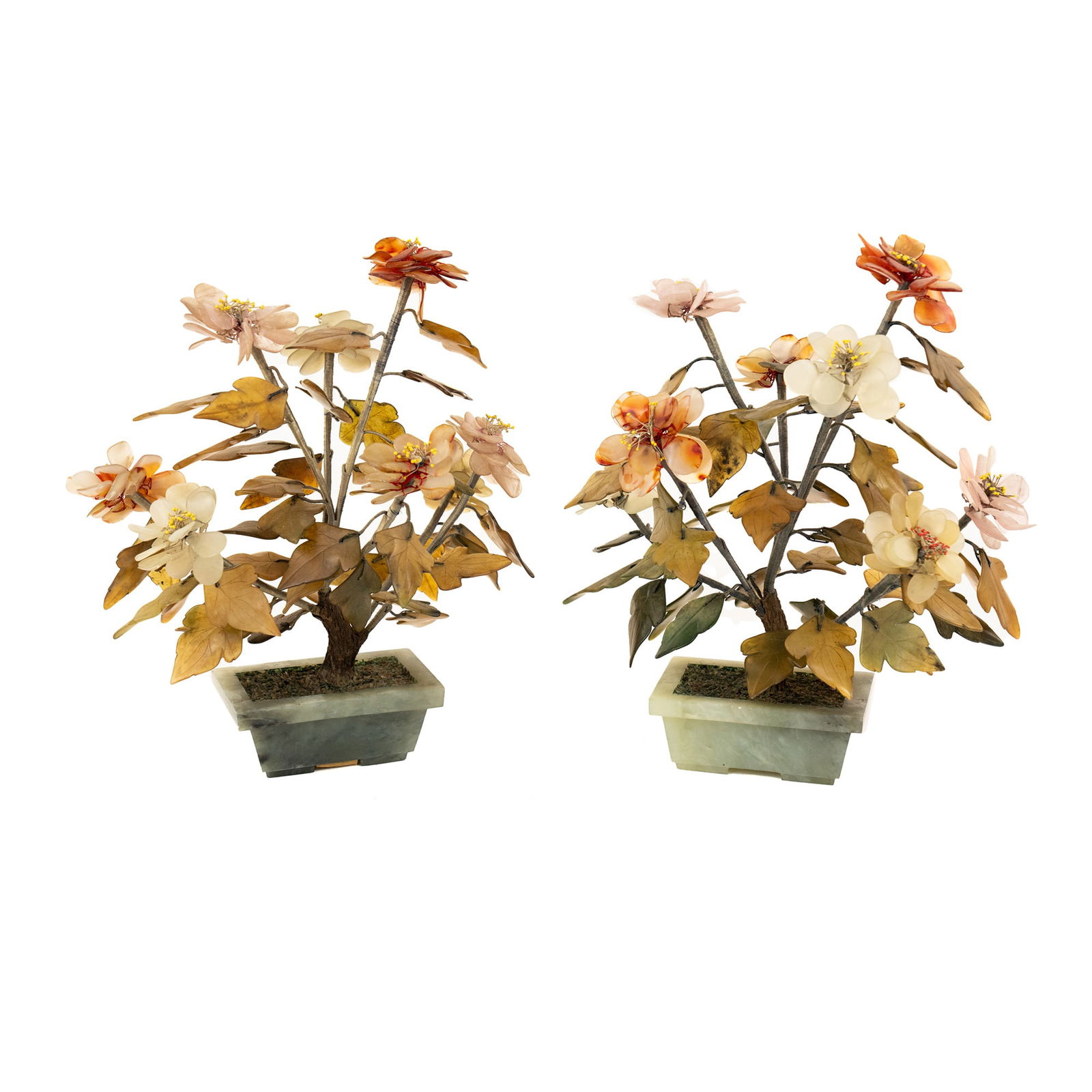 (2) Chinese Jade Hardstone Bonsai Crabapple Trees (1 of 12)