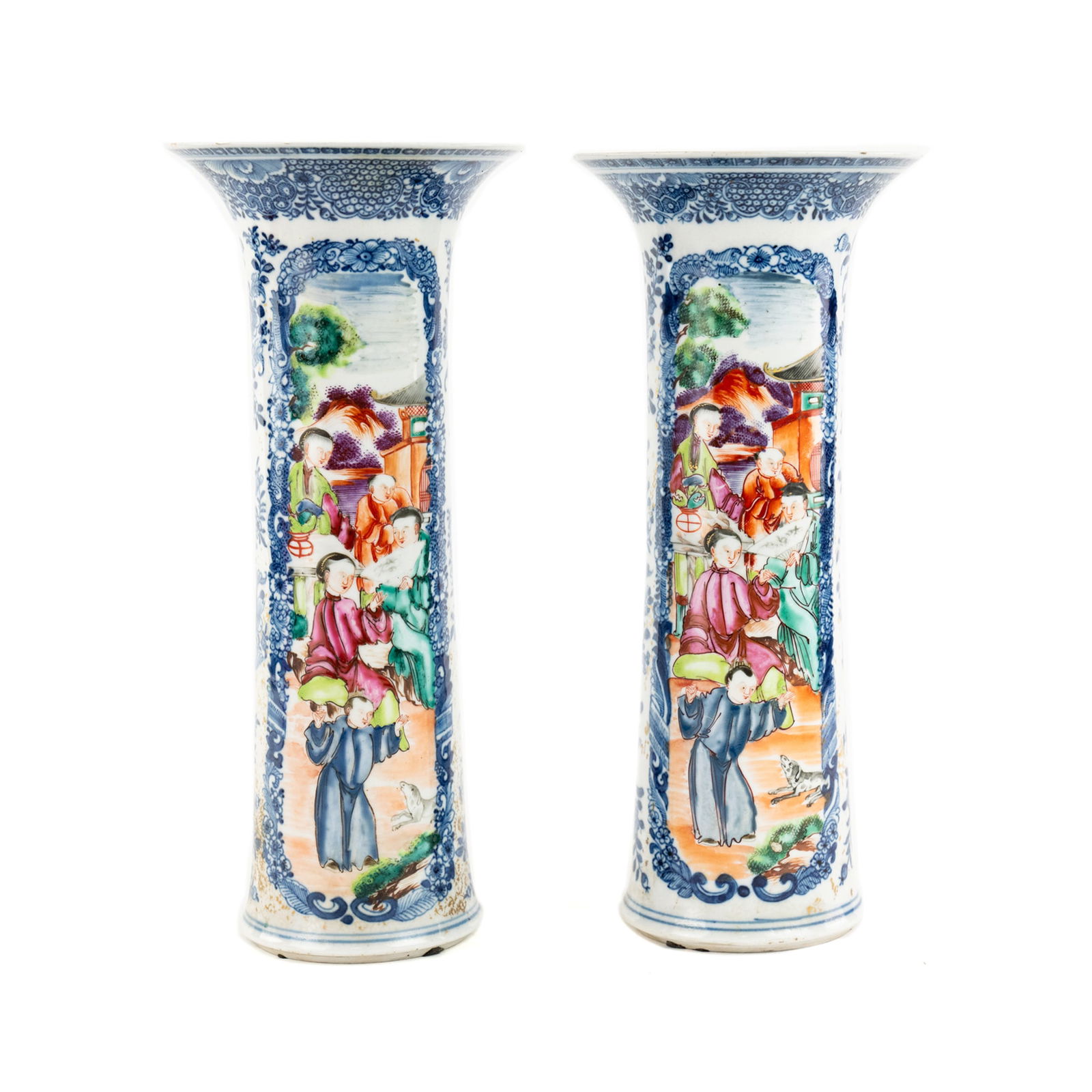 (2) 18th C Chinese Export 'Lowestoft' Gu Vases (1 of 15)
