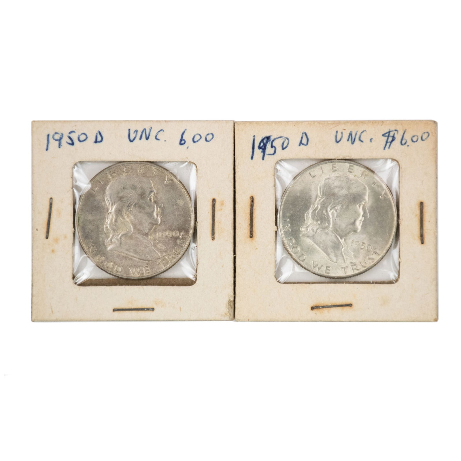 (2) 1950-D Silver Franklin Half Dollar Coins (1 of 2)