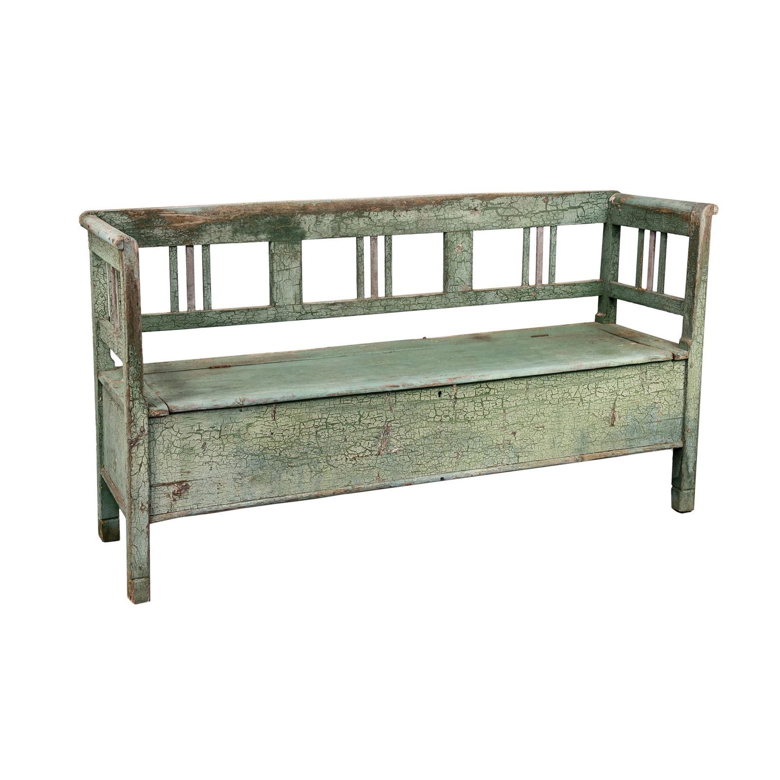 19th C Green Painted Wooden Country Box Bench (1 of 17)