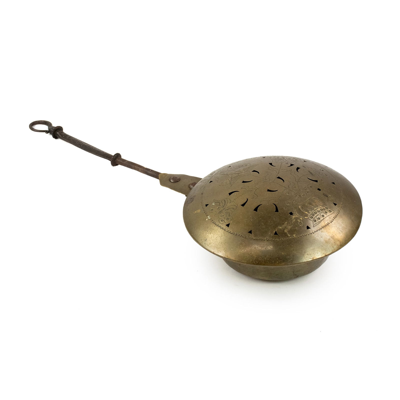 Antique Brass Bed Warmer with Pierced Floral Design (1 of 15)